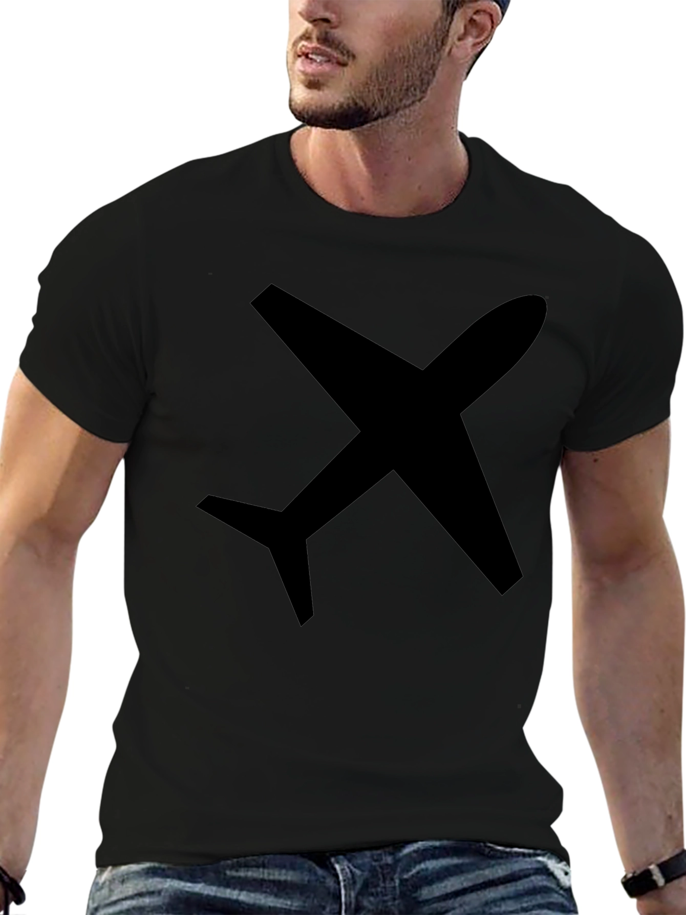 Airplane Graphic Tee - Black Cotton Casual