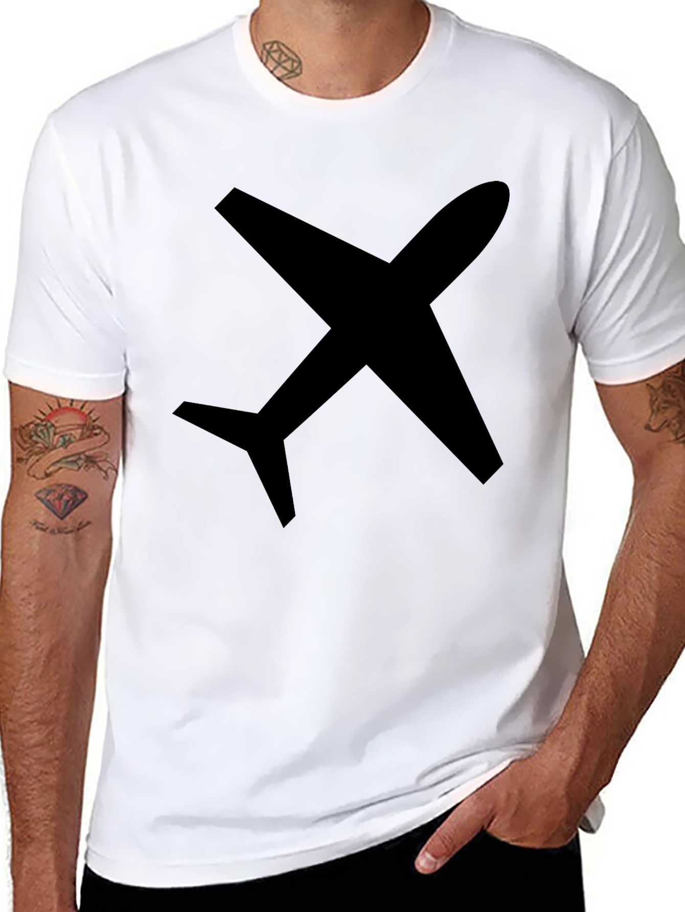 Airplane Graphic Tee - Black Cotton Casual