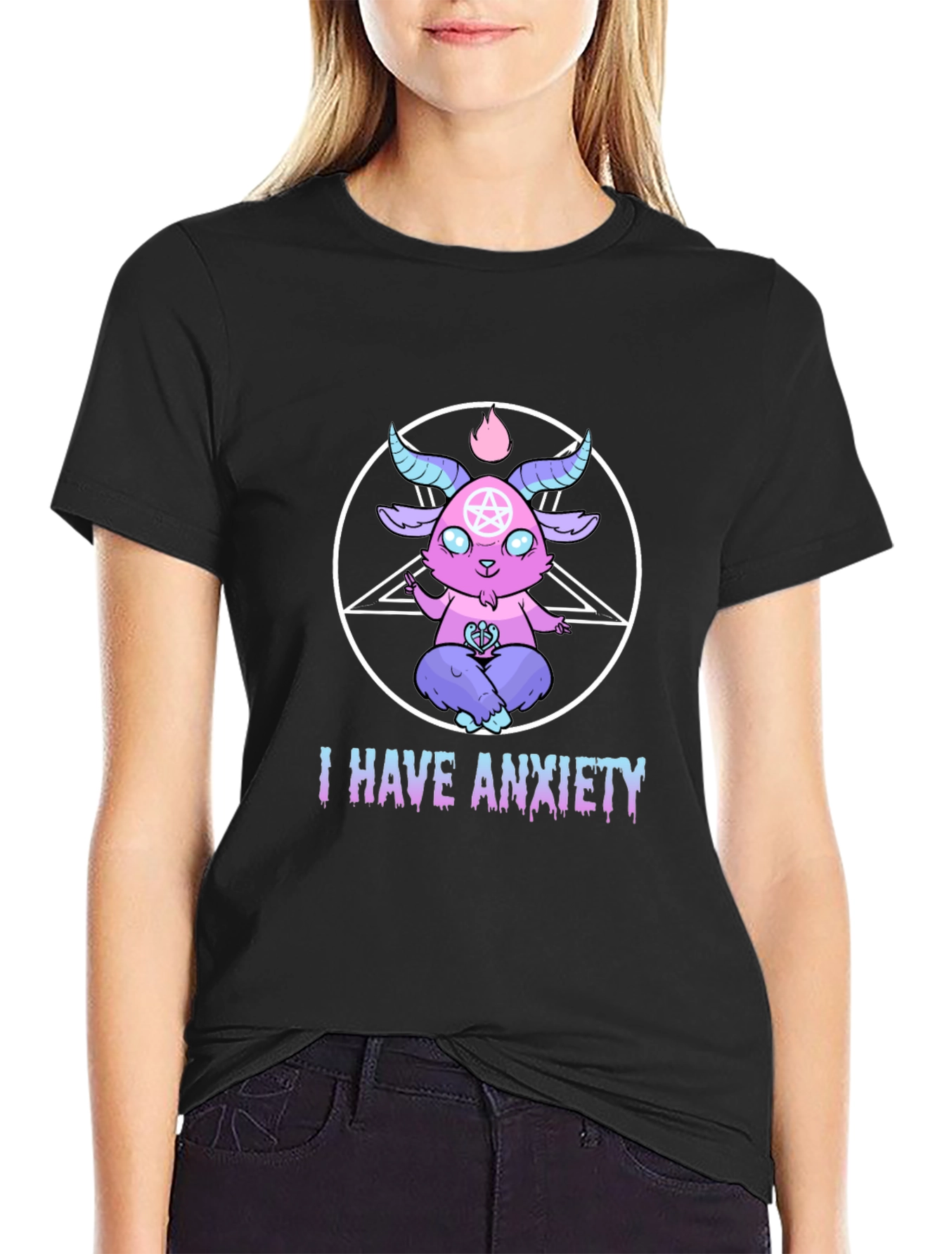 Anxiety Baphomet T-Shirt - Gothic Cartoon Goat Tee