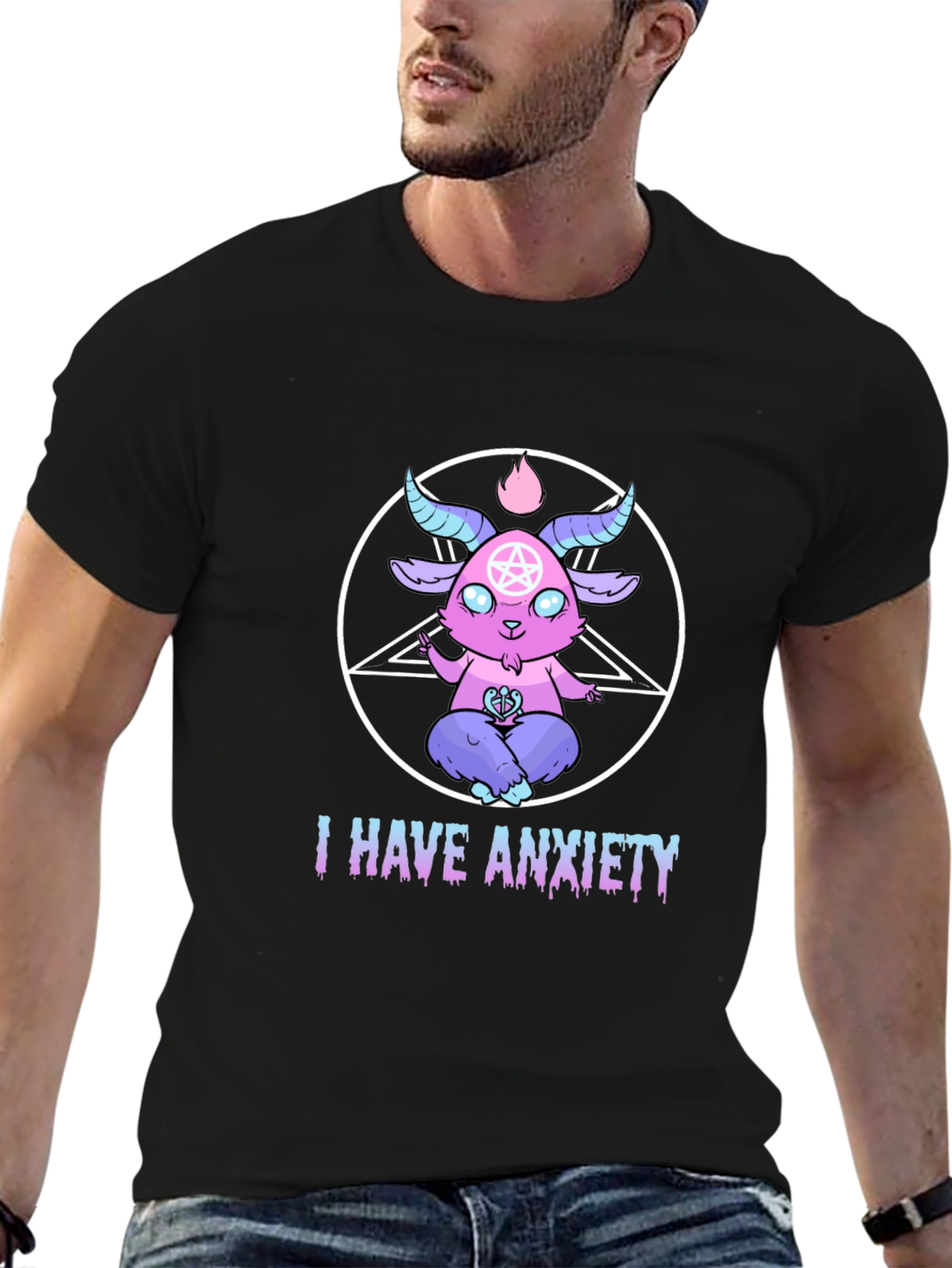 Anxiety Baphomet T-Shirt - Gothic Cartoon Goat Tee