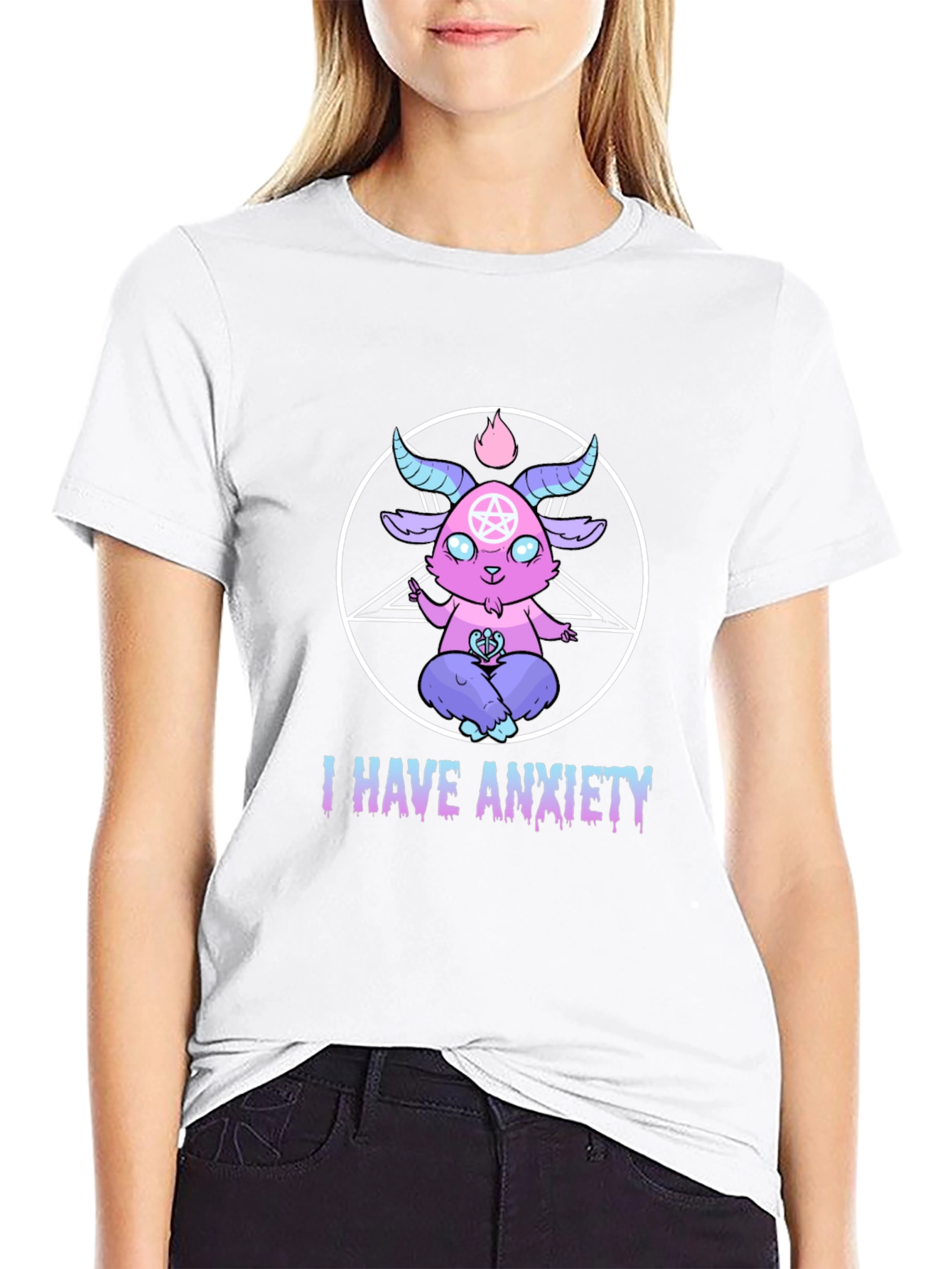 Anxiety Baphomet T-Shirt - Gothic Cartoon Goat Tee