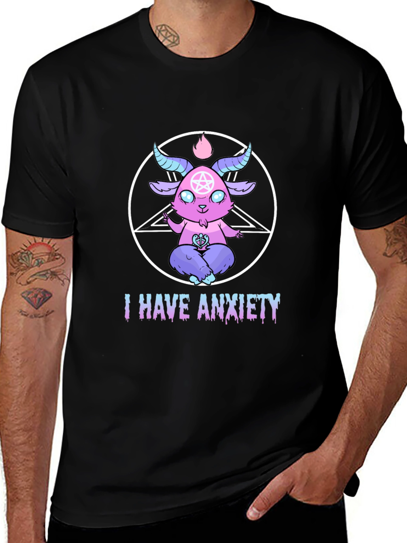 Anxiety Baphomet T-Shirt - Gothic Cartoon Goat Tee