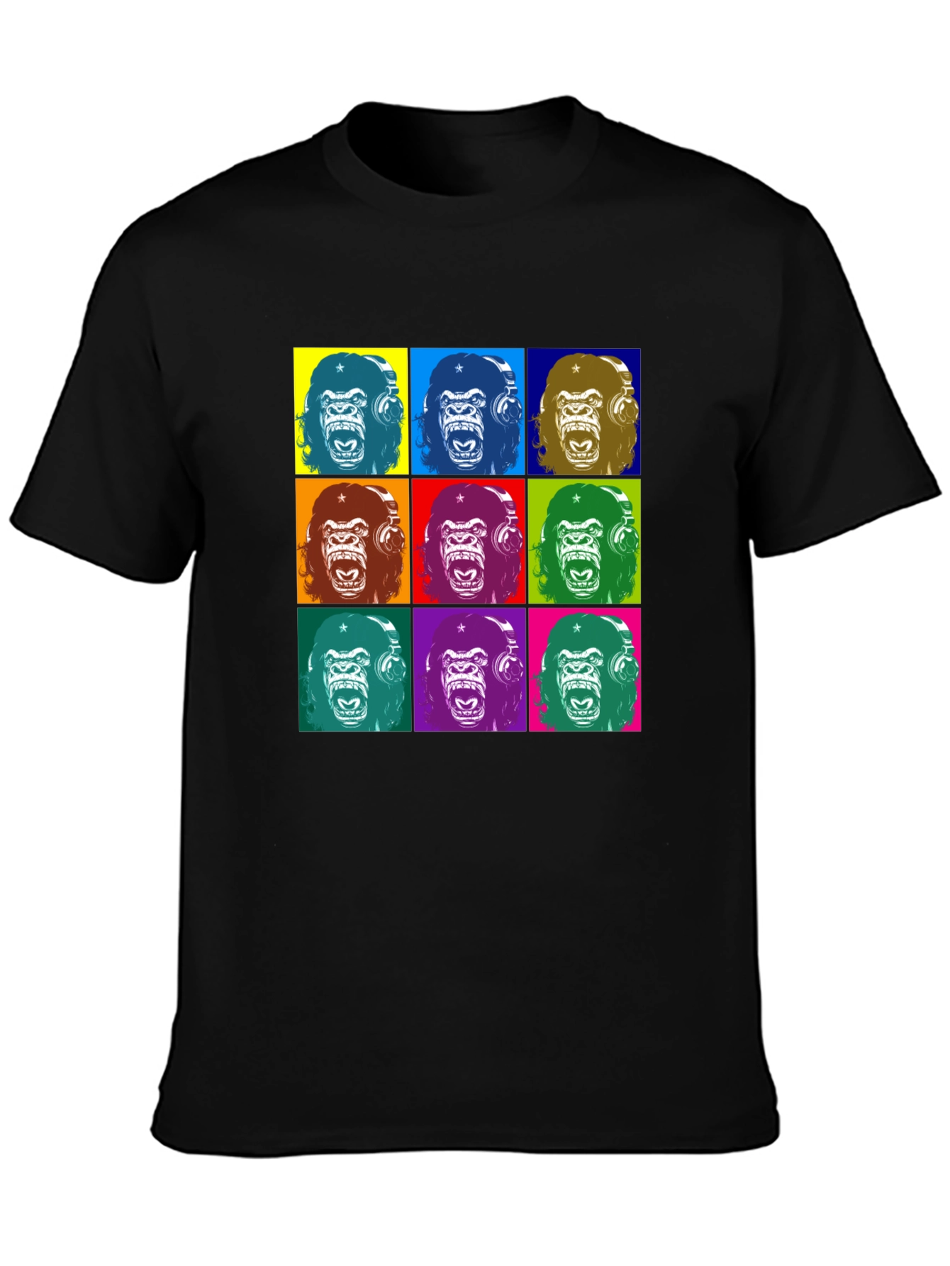 Pop Art Gorilla Graphic T-Shirt - Black
