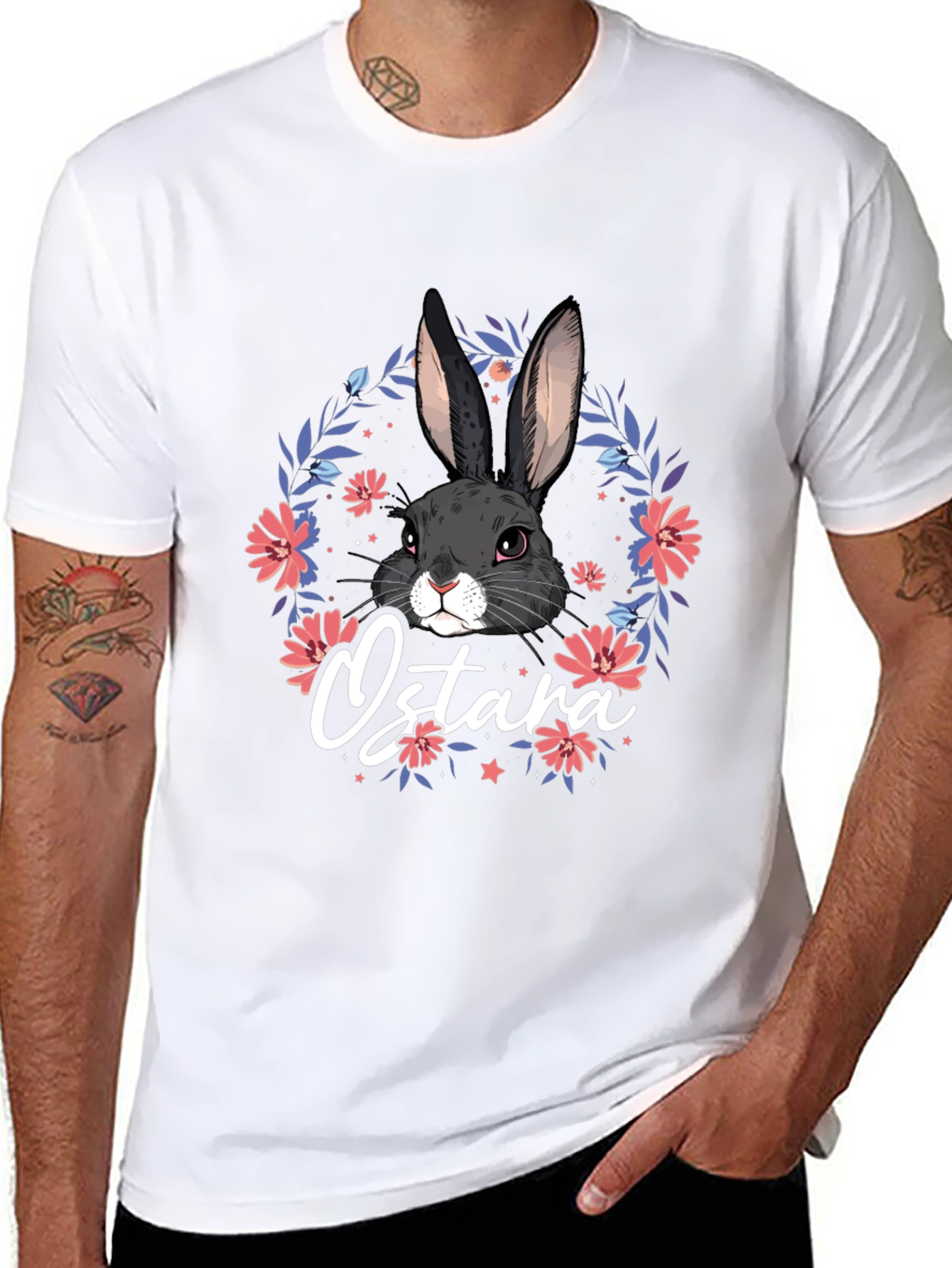 Ostara Bunny Floral T-Shirt - Black