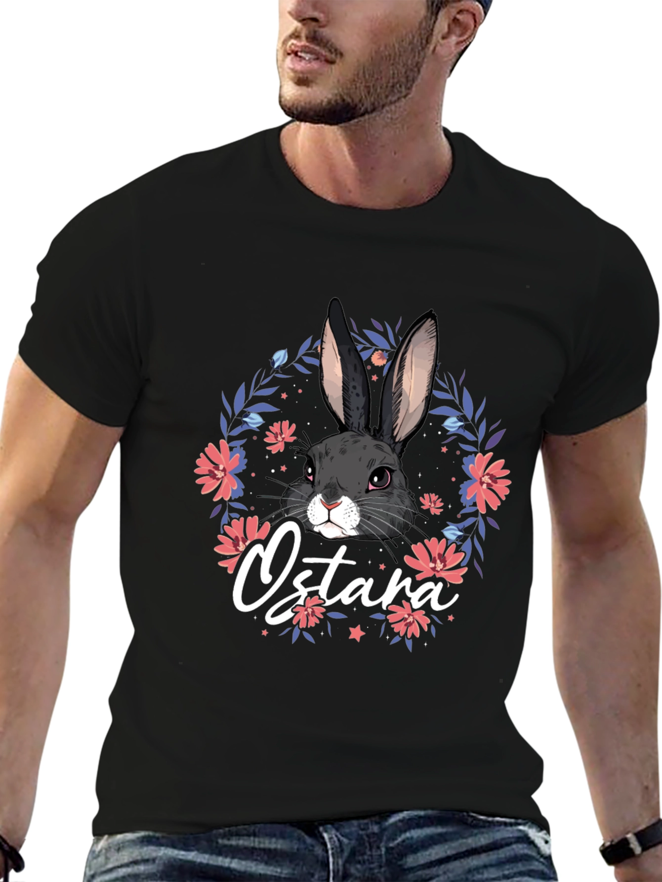 Ostara Bunny Floral T-Shirt - Black