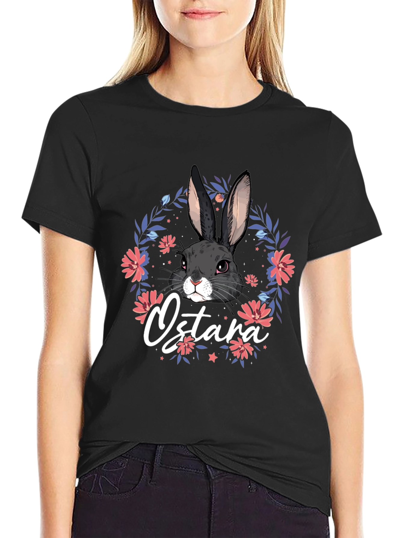 Ostara Bunny Floral T-Shirt - Black