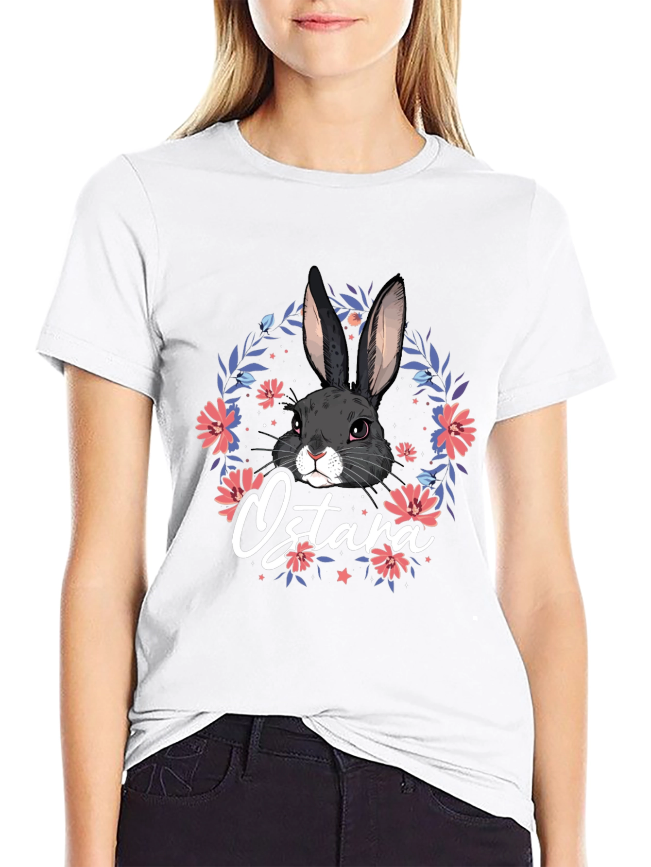 Ostara Bunny Floral T-Shirt - Black