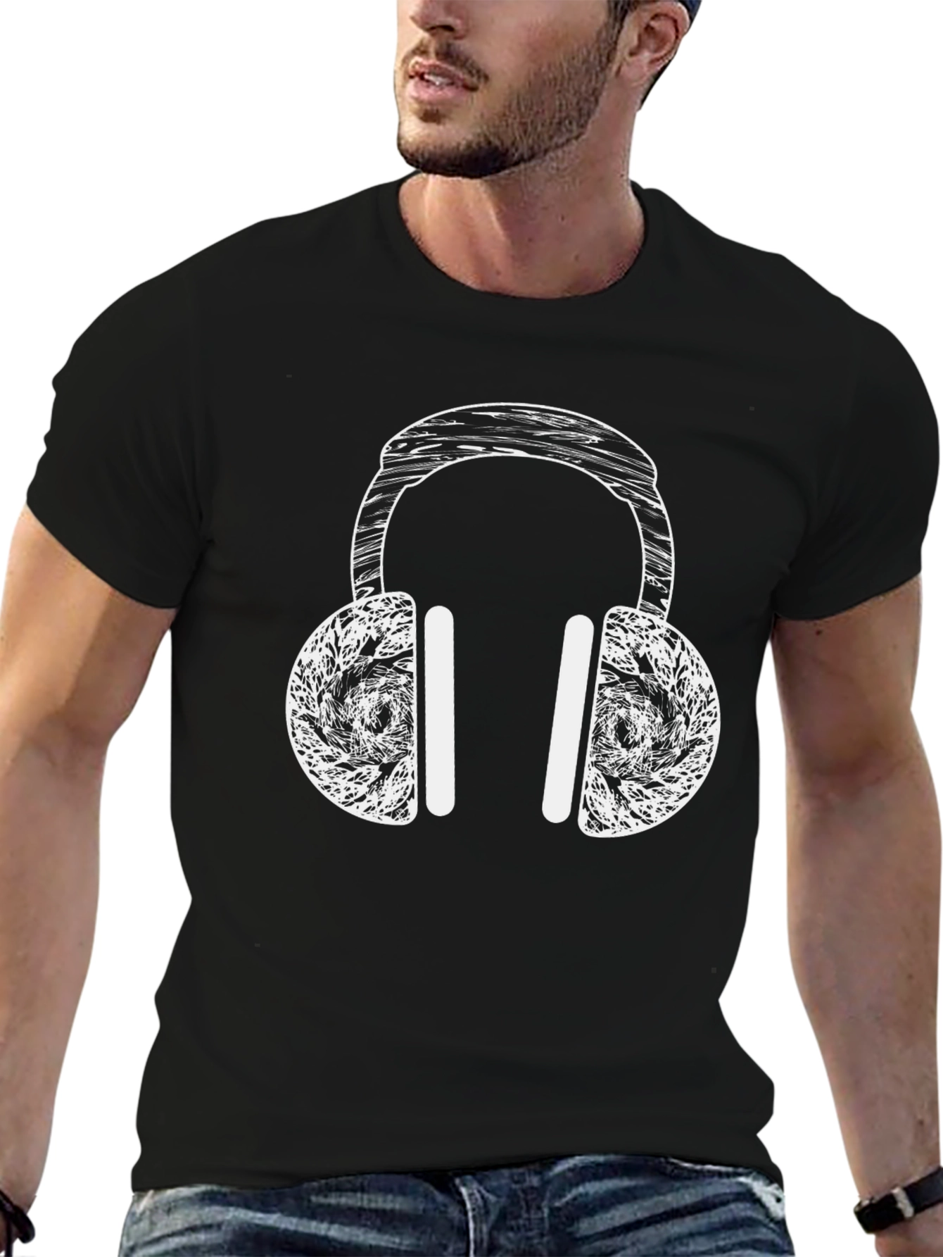 Headphone Graphic T-Shirt - Black