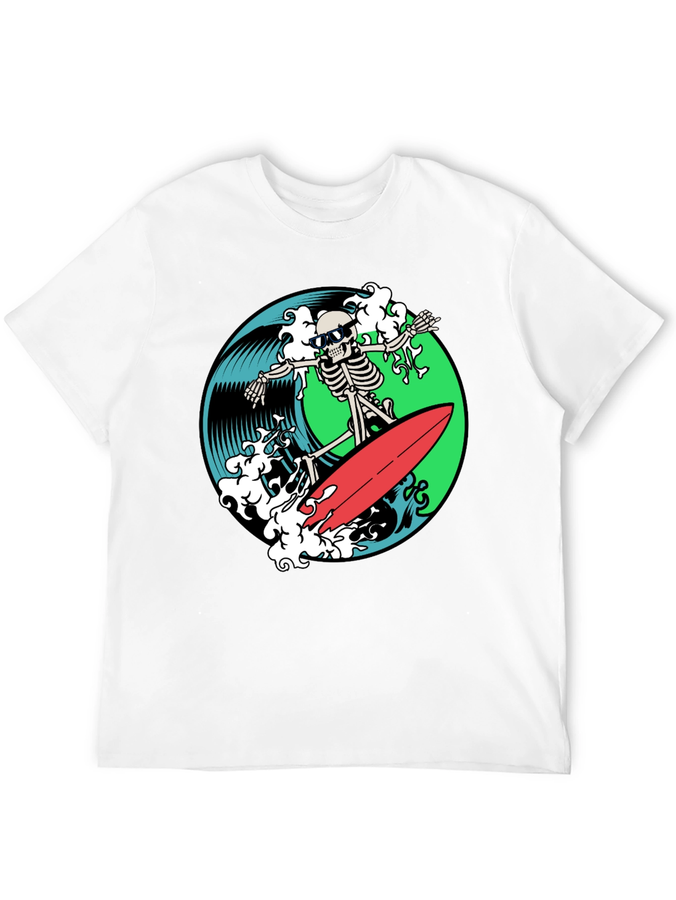 Skeleton Surfer Graphic T-Shirt - Black