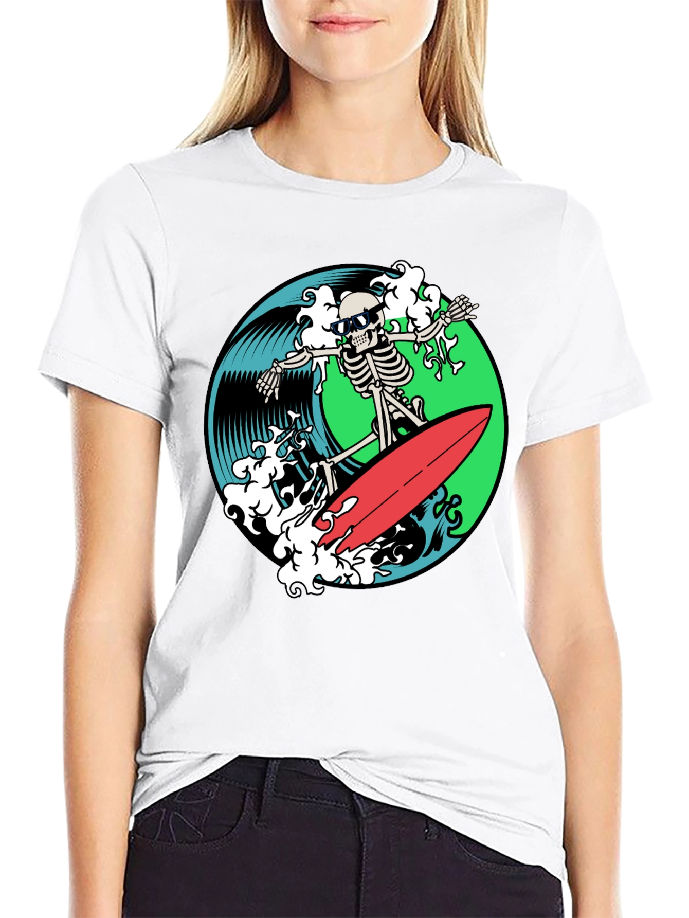 Skeleton Surfer Graphic T-Shirt - Black