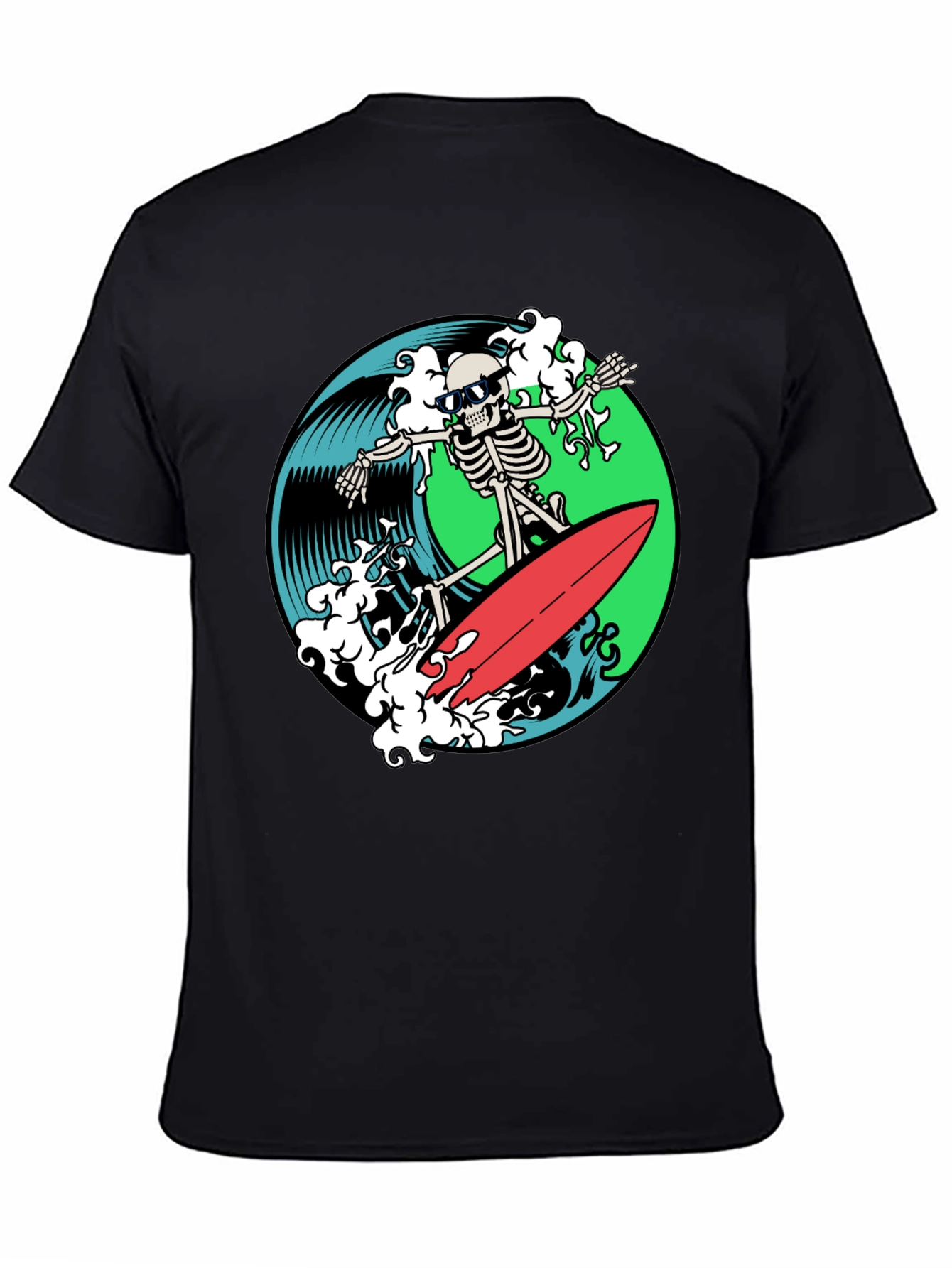 Skeleton Surfer Graphic T-Shirt - Black