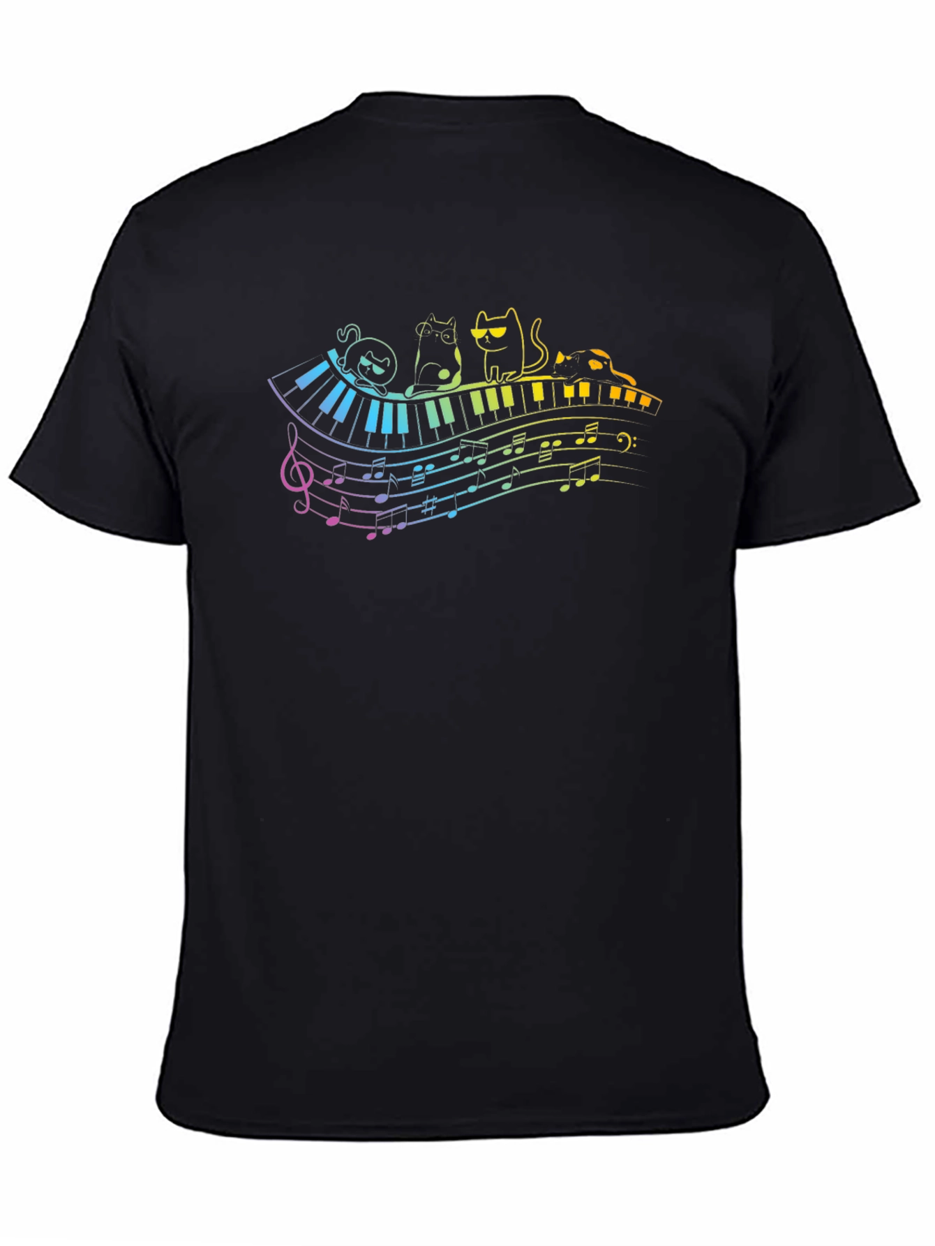 Cat Piano Music Rainbow T-Shirt
