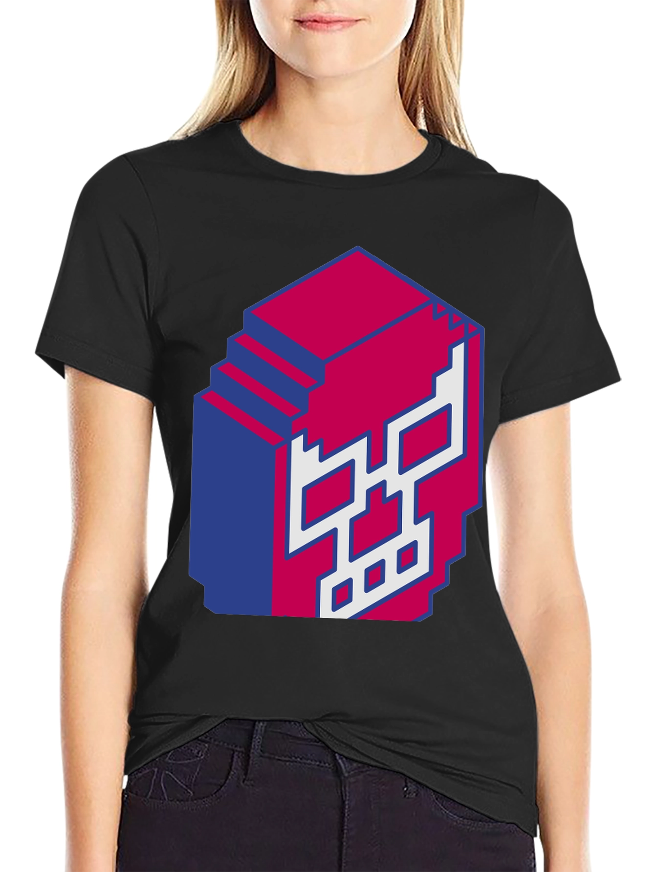 Pixel Skull Graphic Print Black T-Shirt