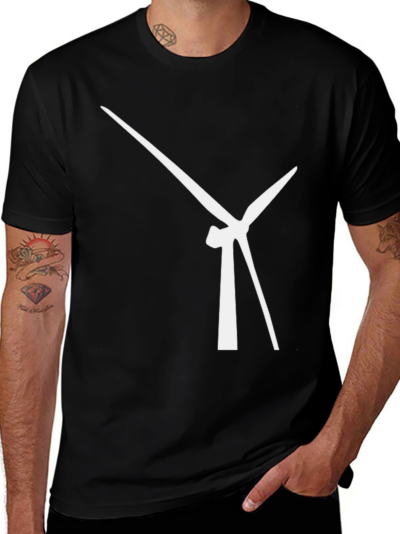 Modern Wind Turbine Graphic Tee - Black