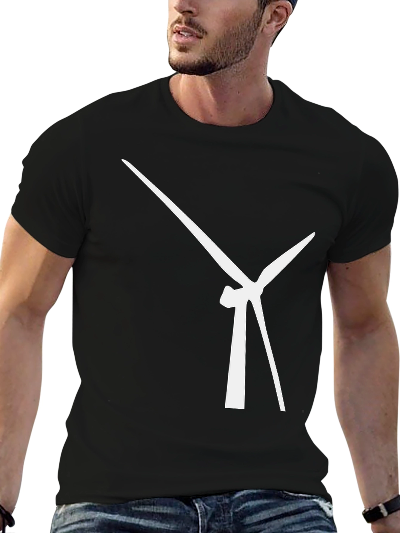 Modern Wind Turbine Graphic Tee - Black