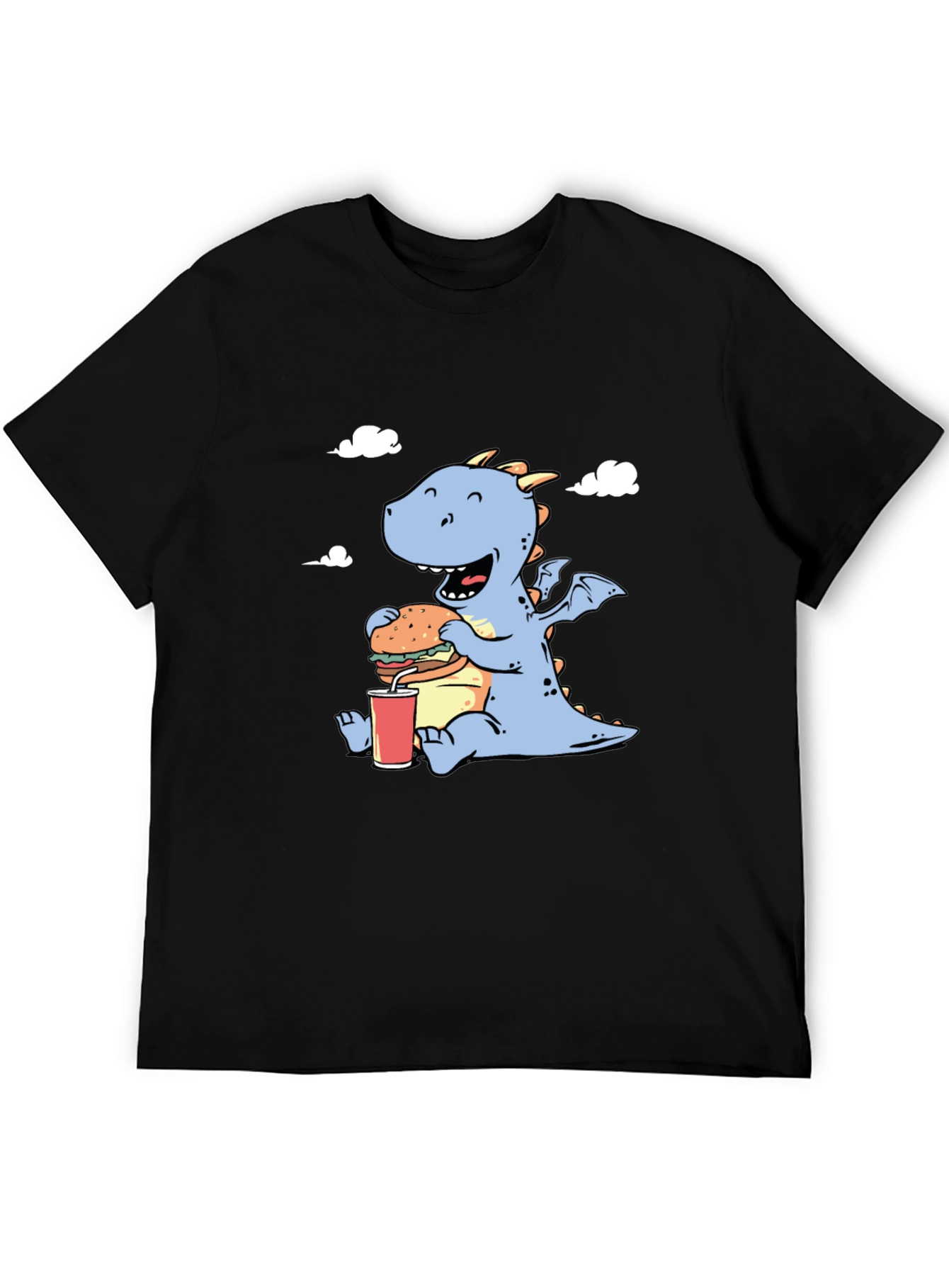 Funny Dragon Eating Burger Graphic T-Shirt