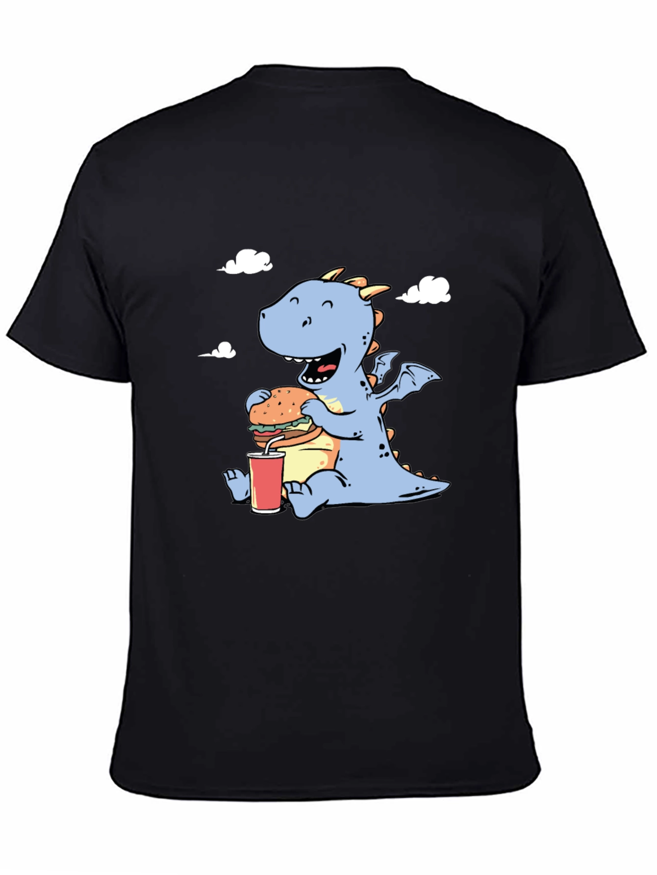 Funny Dragon Eating Burger Graphic T-Shirt