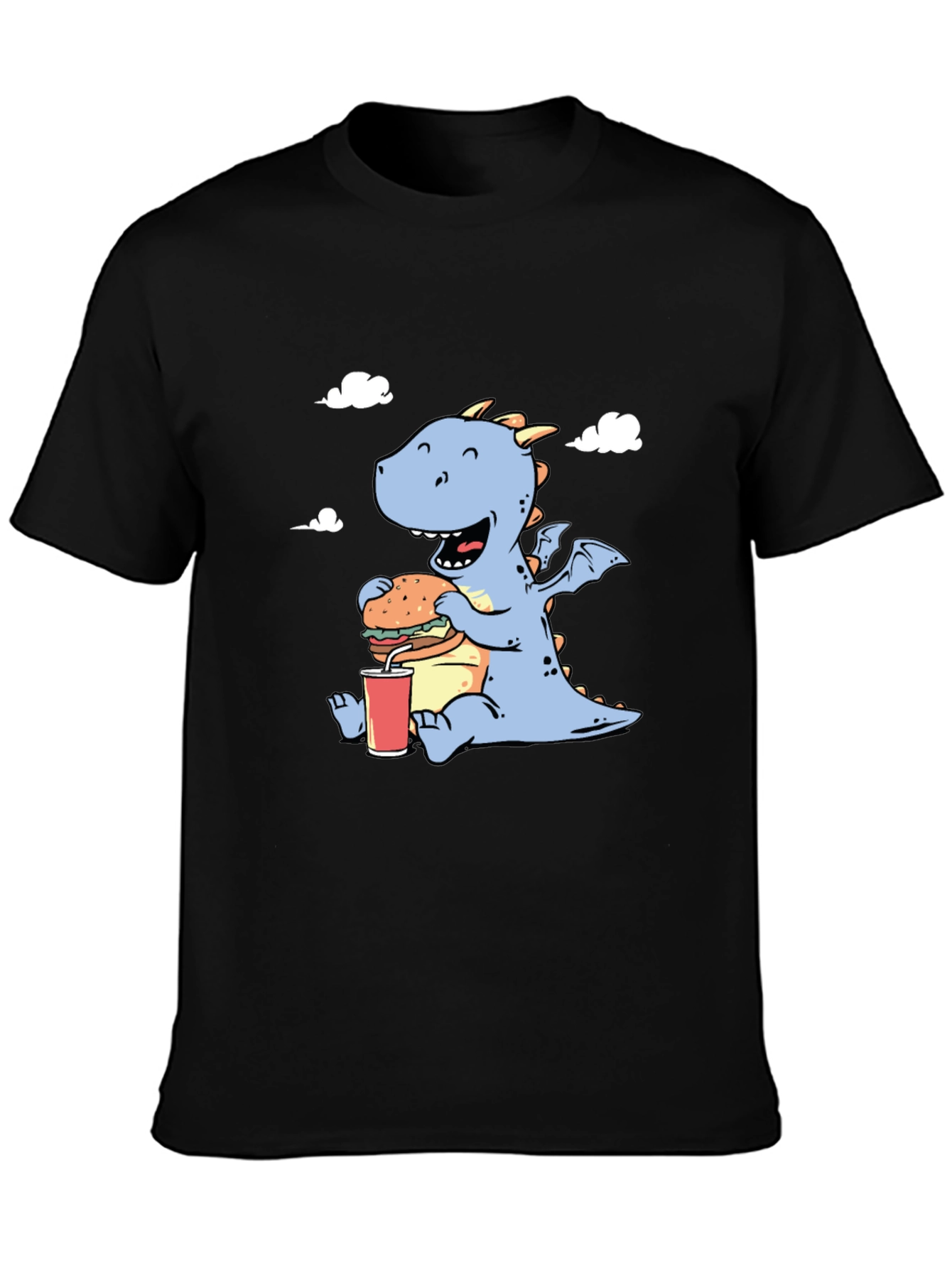 Funny Dragon Eating Burger Graphic T-Shirt