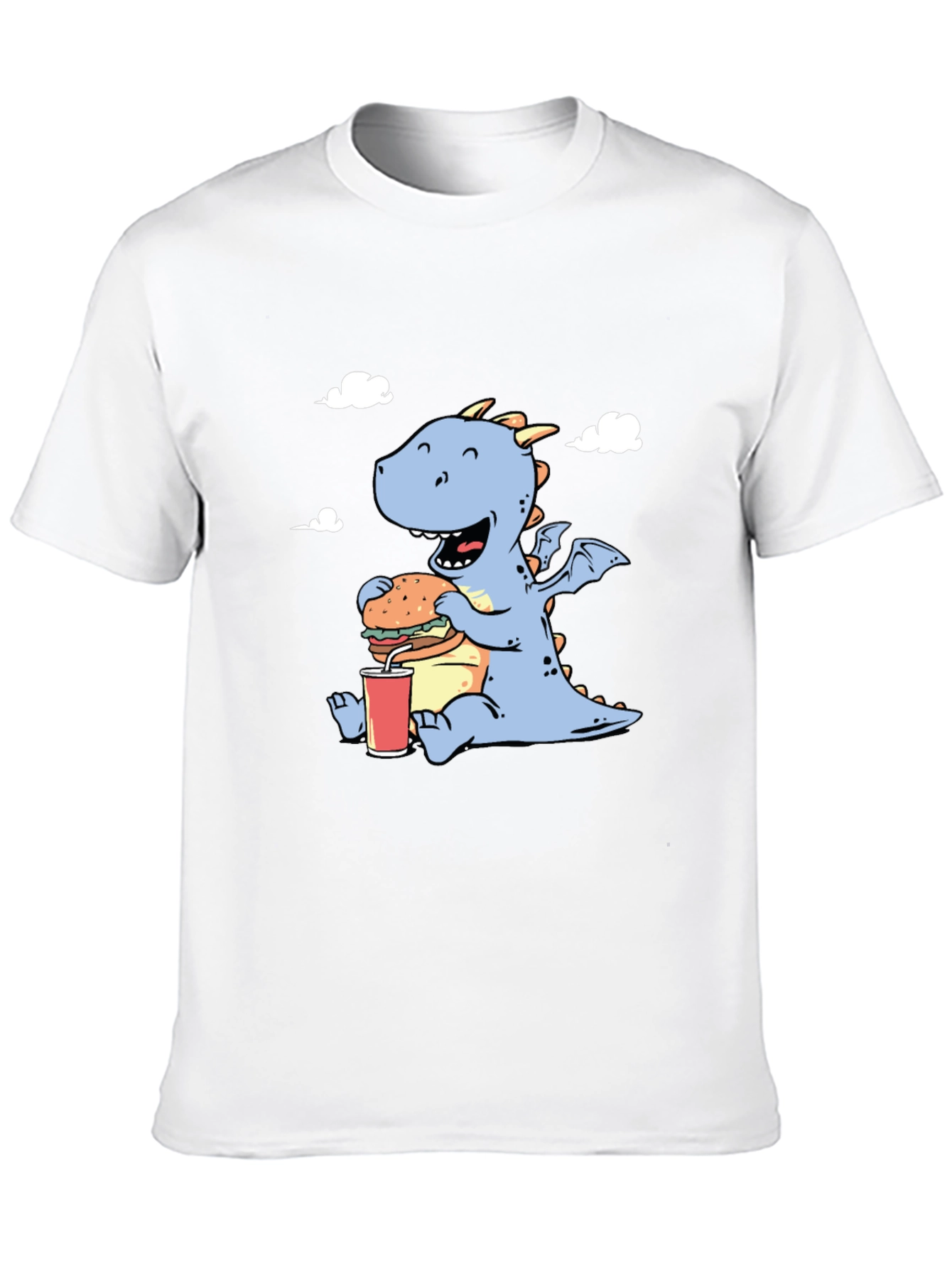 Funny Dragon Eating Burger Graphic T-Shirt