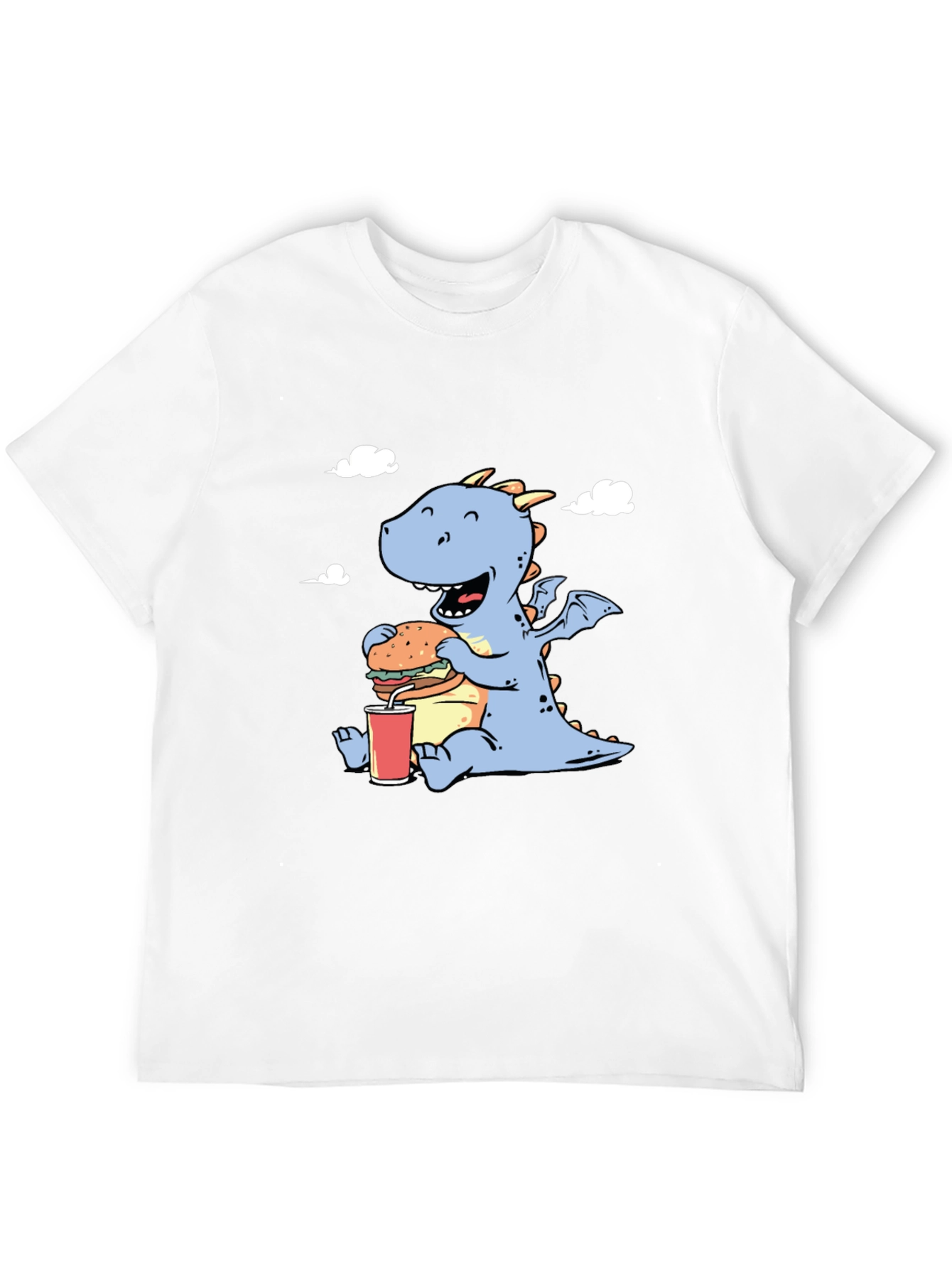 Funny Dragon Eating Burger Graphic T-Shirt