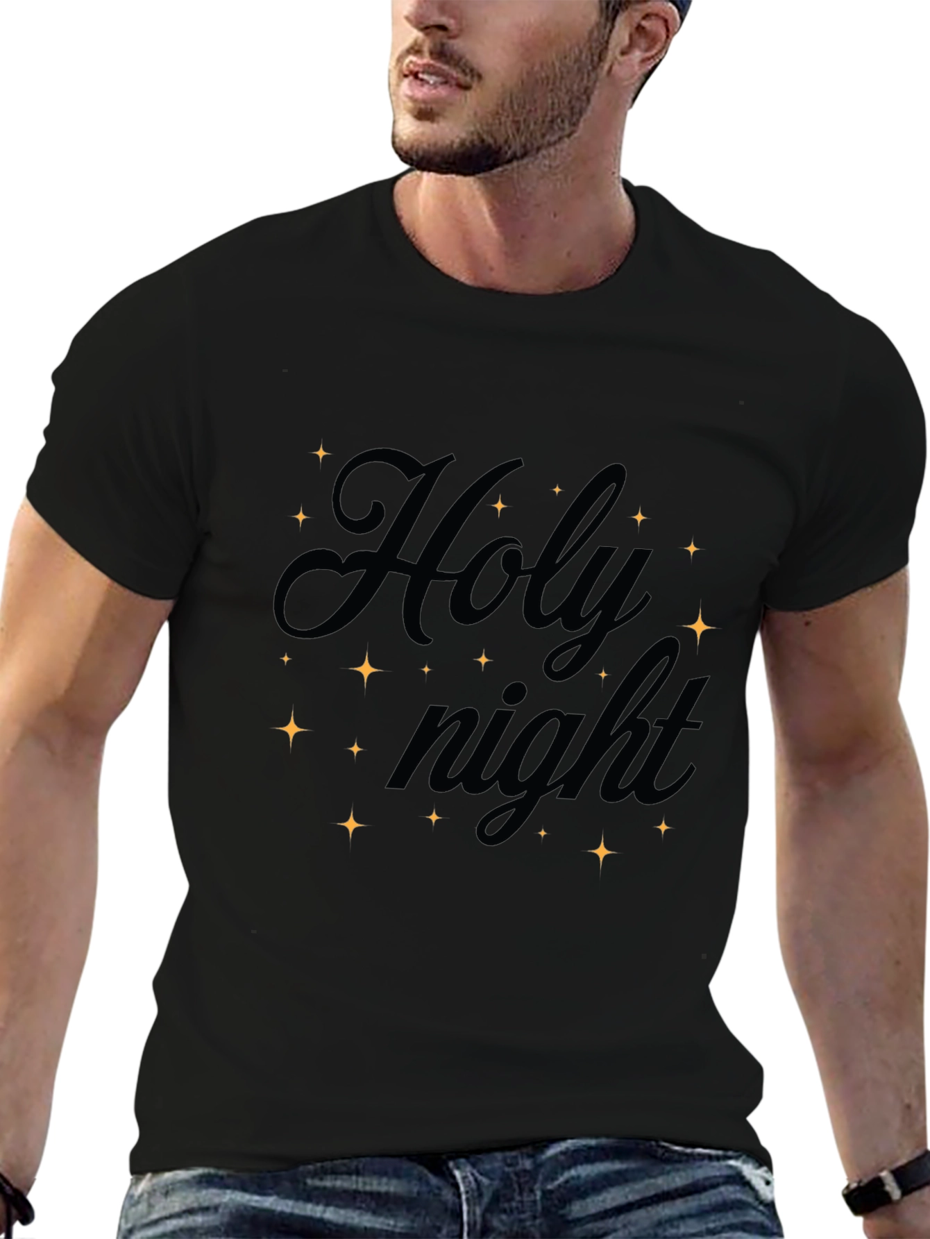 Holy Night Graphic Tee - Black Christmas T-Shirt