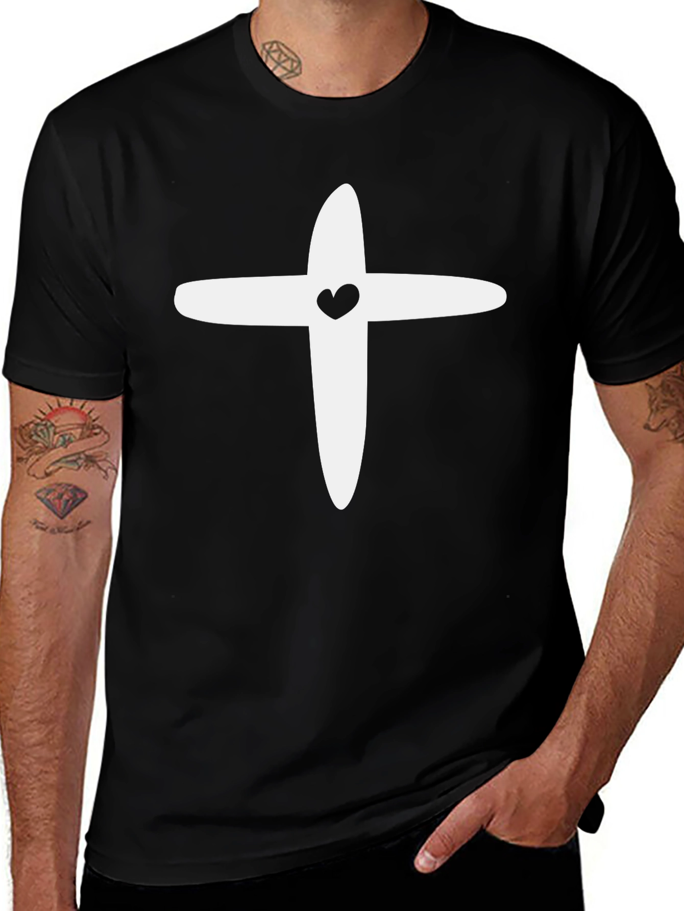 Heart Cross Graphic Tee - Stylish Black T-Shirt