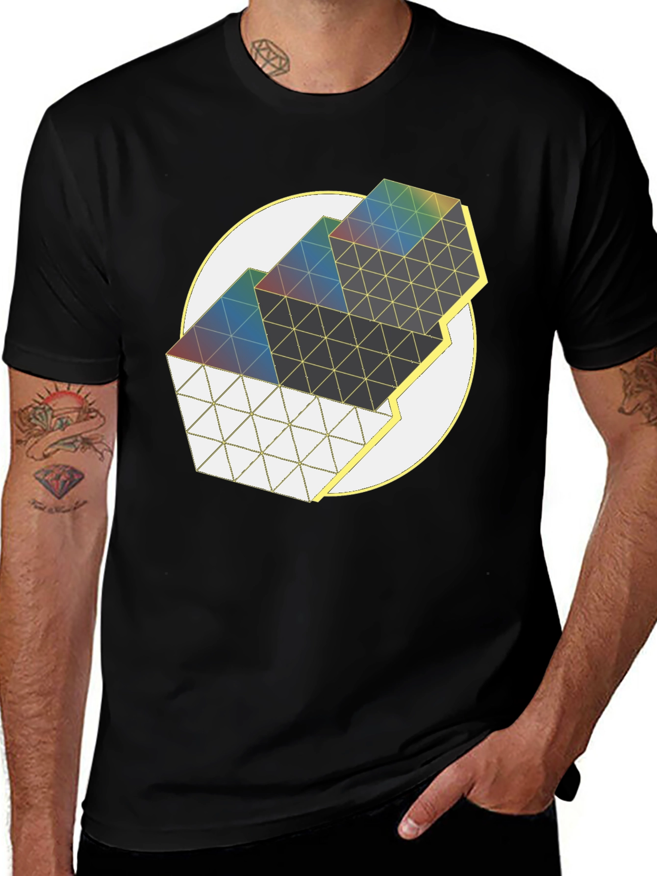 Geometric Prism Graphic Tee - Modern Art Shirt