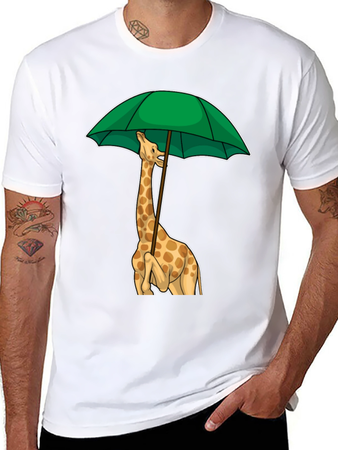 Giraffe Umbrella Graphic Tee - Unique Animal T-Shirt
