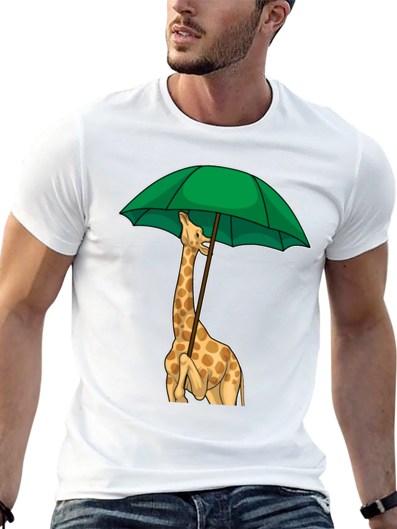 Giraffe Umbrella Graphic Tee - Unique Animal T-Shirt