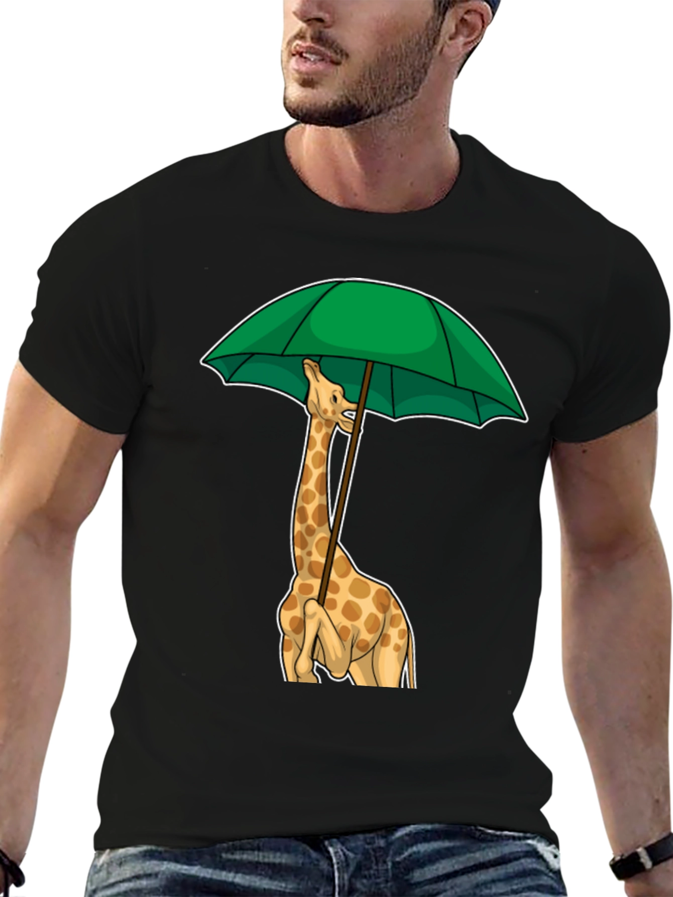 Giraffe Umbrella Graphic Tee - Unique Animal T-Shirt