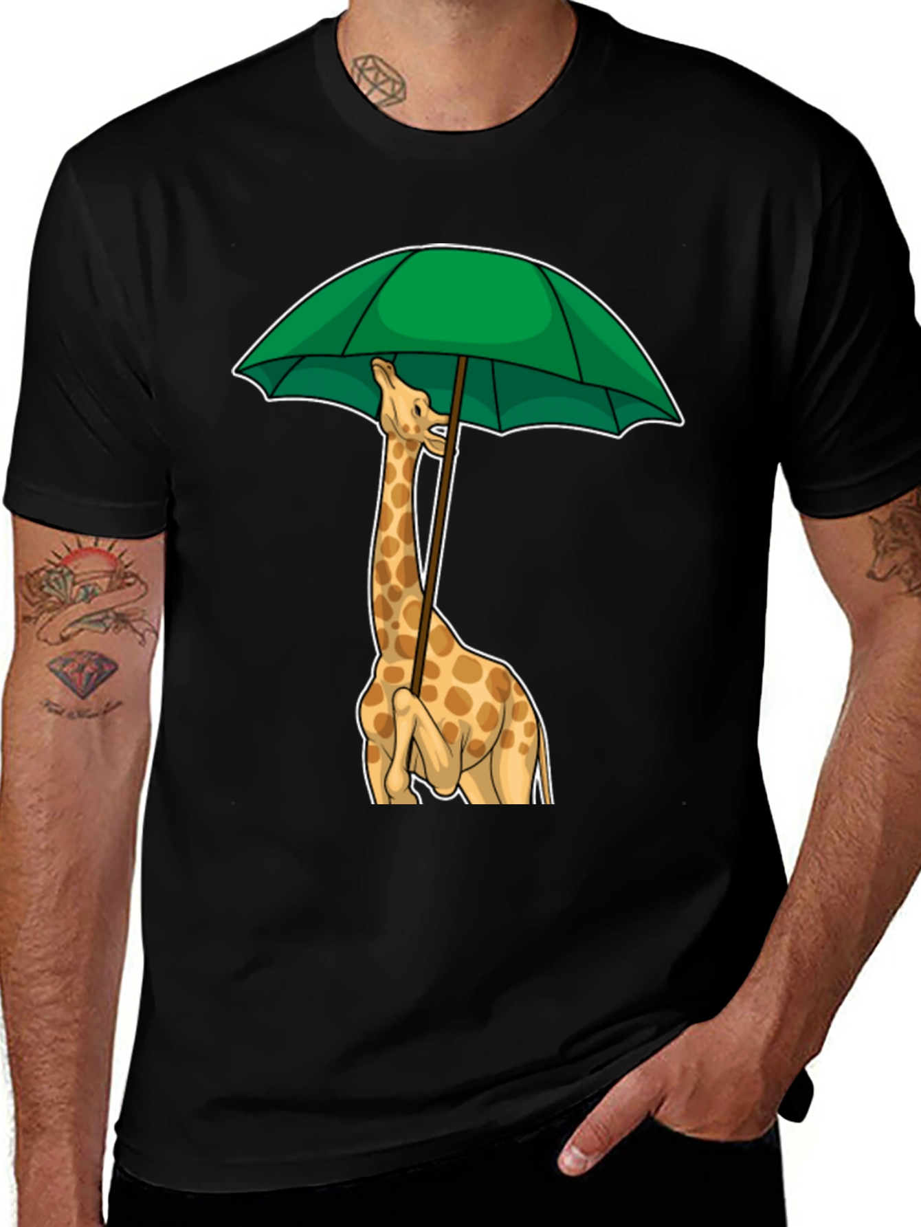Giraffe Umbrella Graphic Tee - Unique Animal T-Shirt