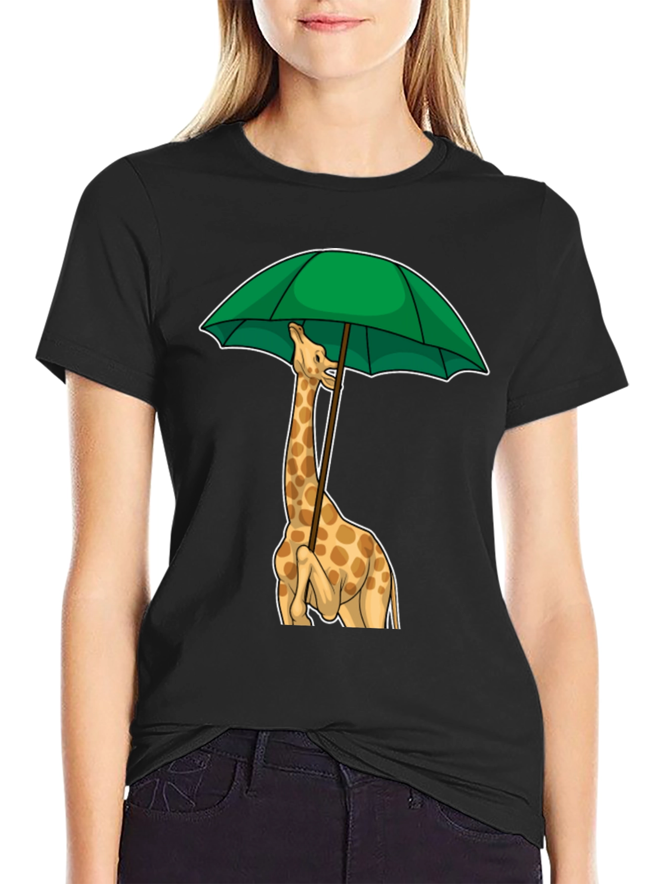 Giraffe Umbrella Graphic Tee - Unique Animal T-Shirt
