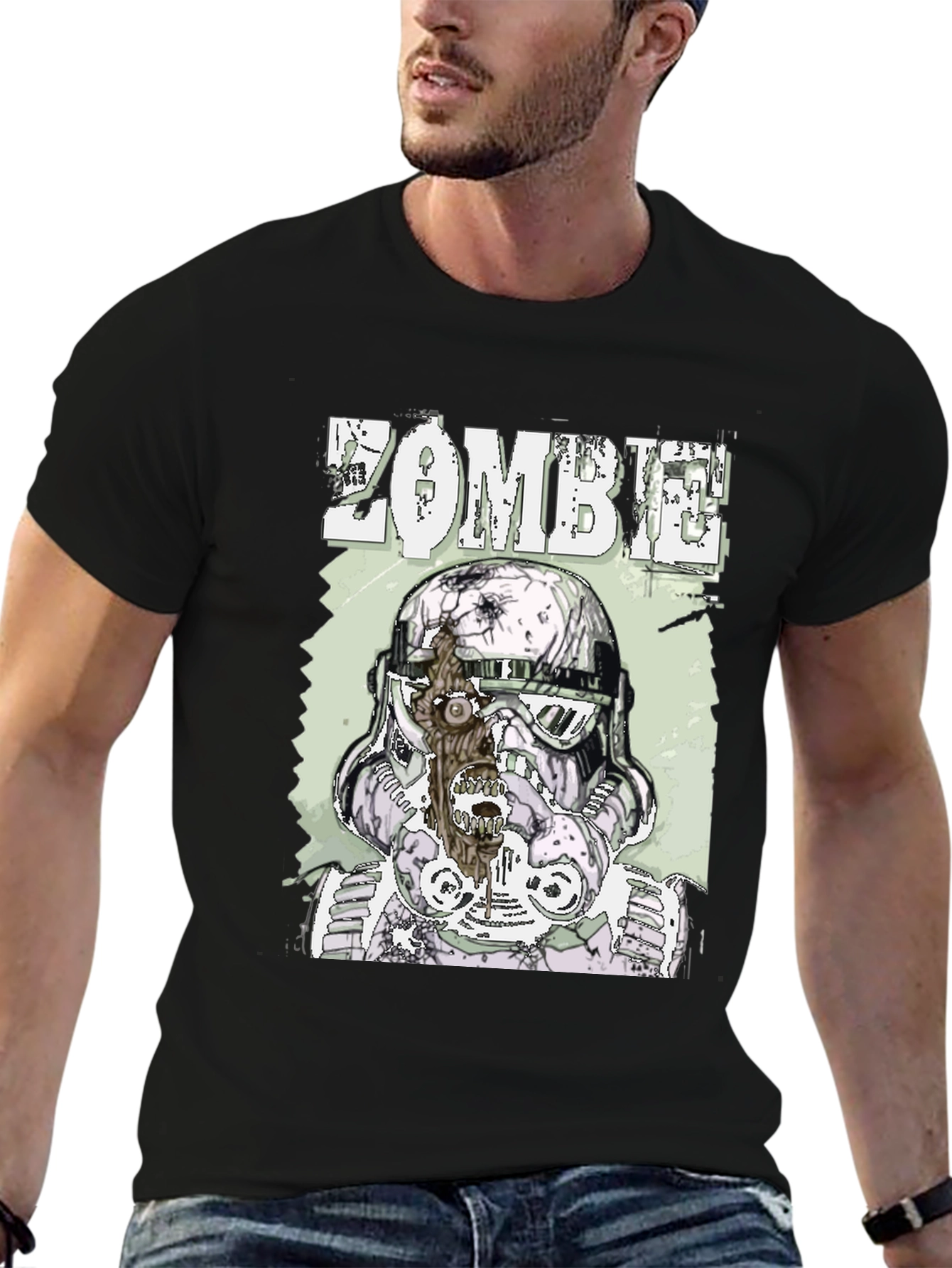 Zombie Trooper Graphic Tee - Black Cotton T-Shirt