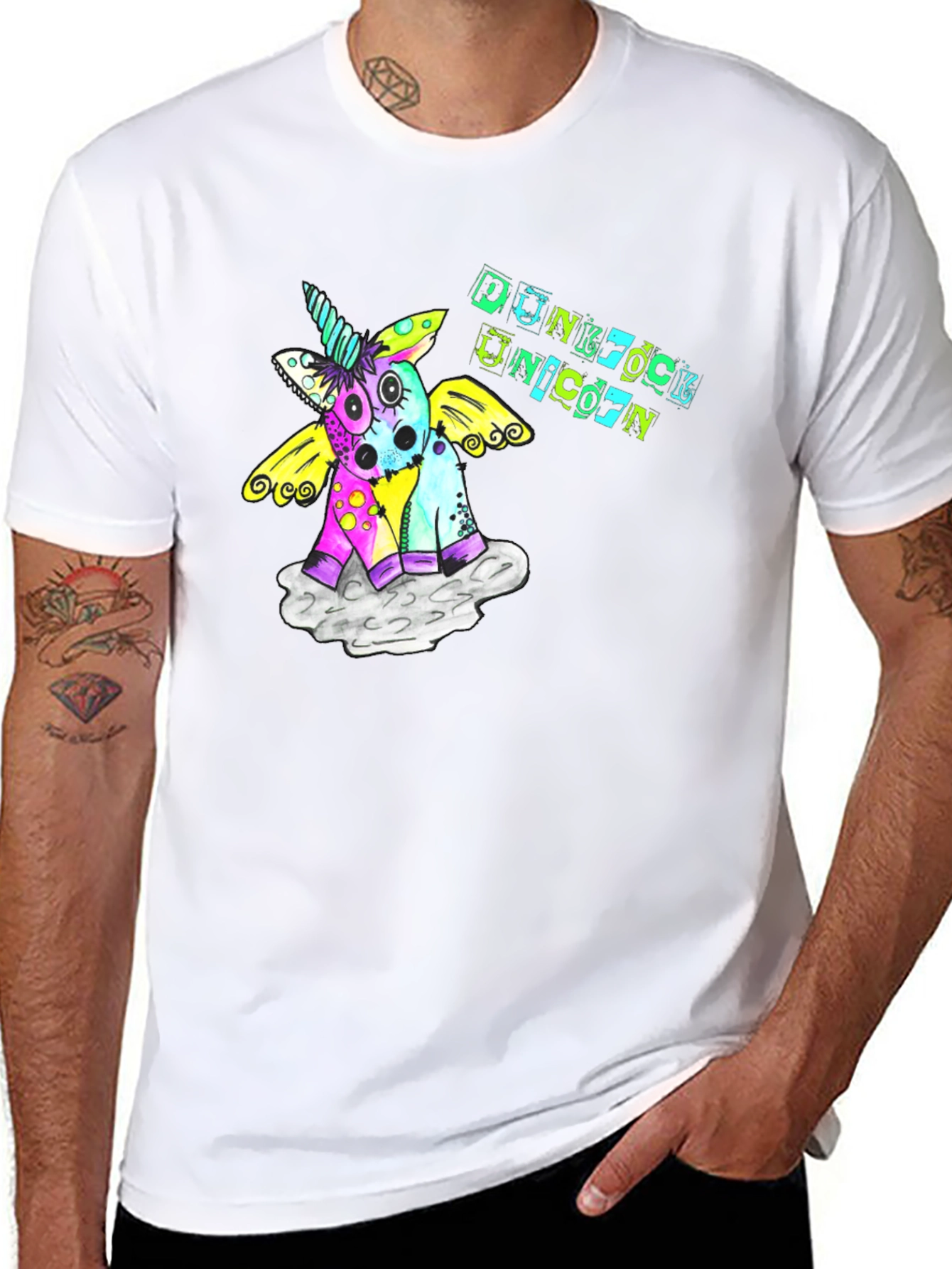 Punk Rock Unicorn Graphic Black T-Shirt
