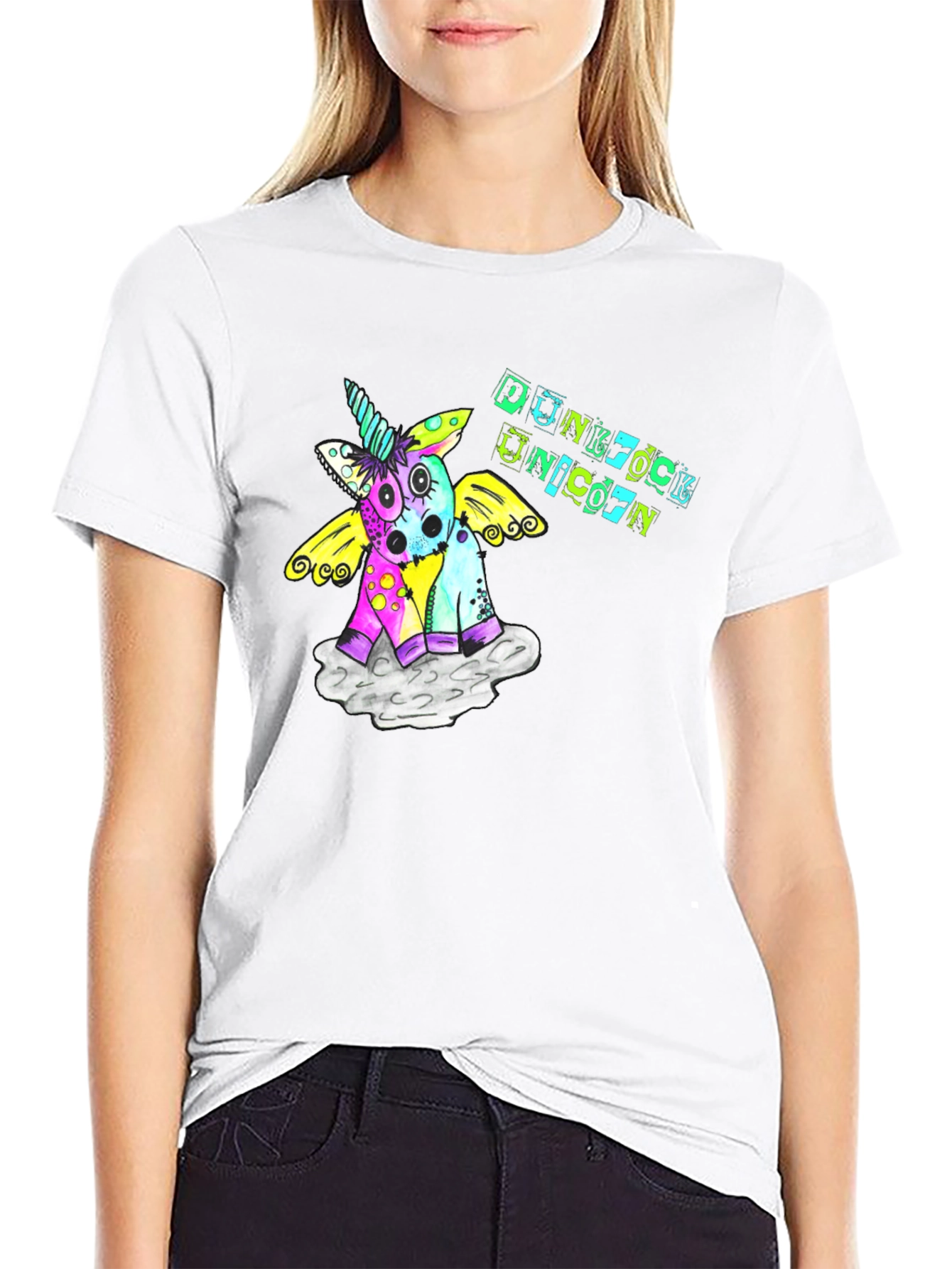 Punk Rock Unicorn Graphic Black T-Shirt