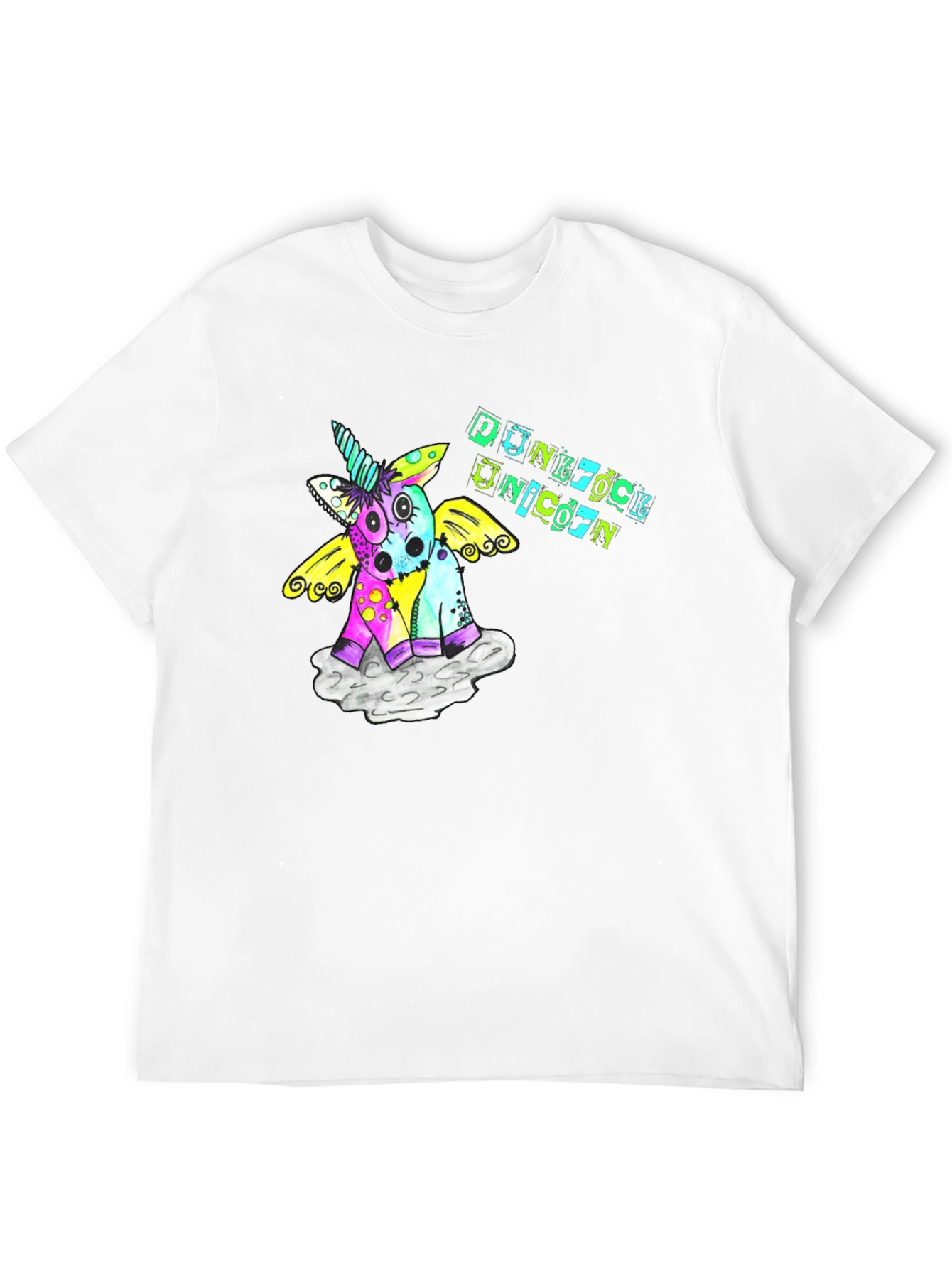 Punk Rock Unicorn Graphic Black T-Shirt