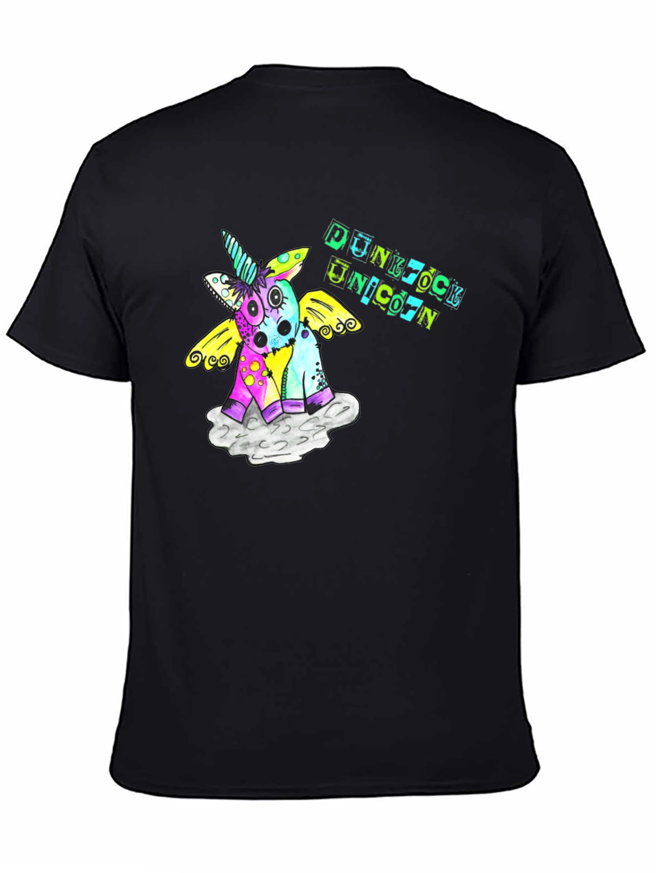 Punk Rock Unicorn Graphic Black T-Shirt