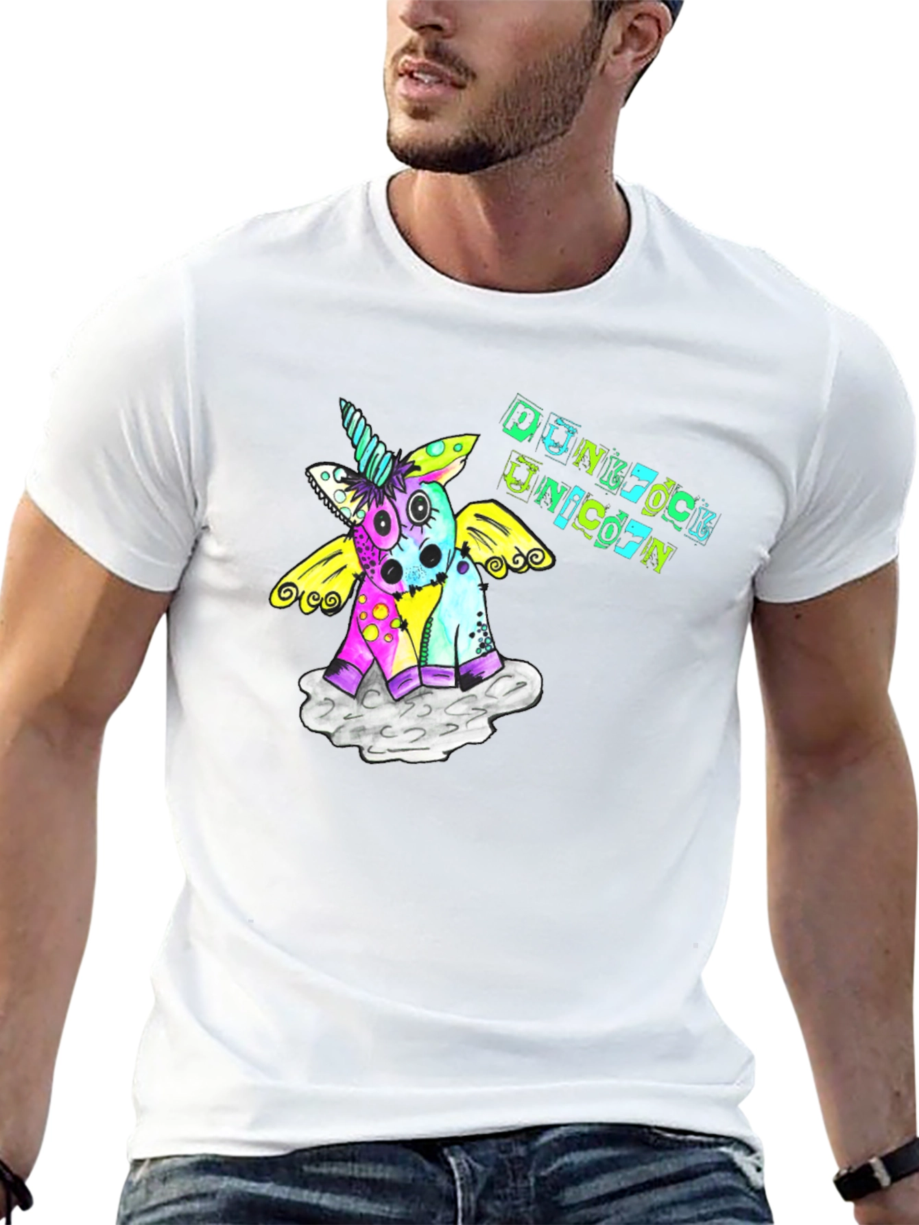 Punk Rock Unicorn Graphic Black T-Shirt