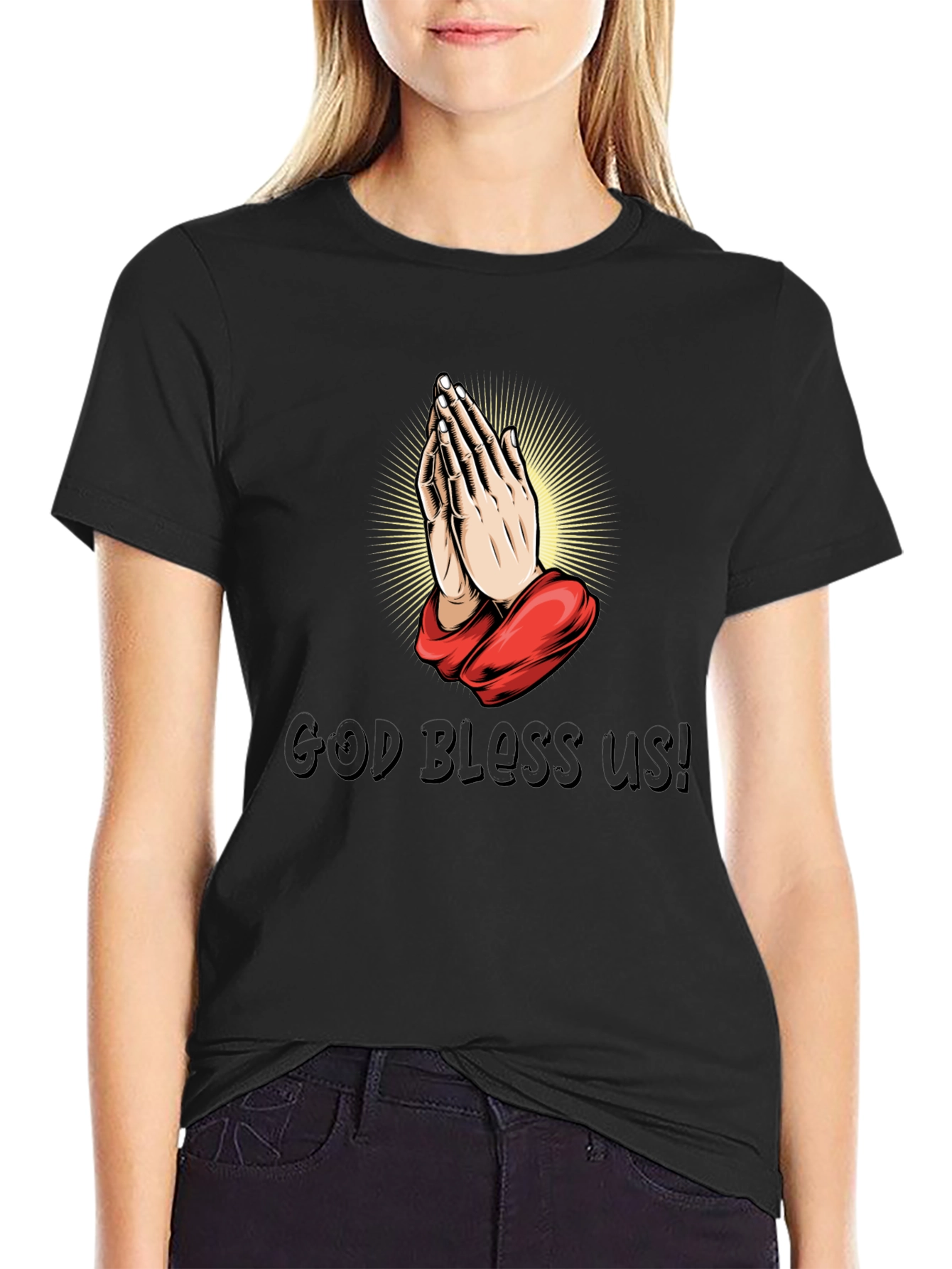 Praying Hands Graphic Black T-Shirt