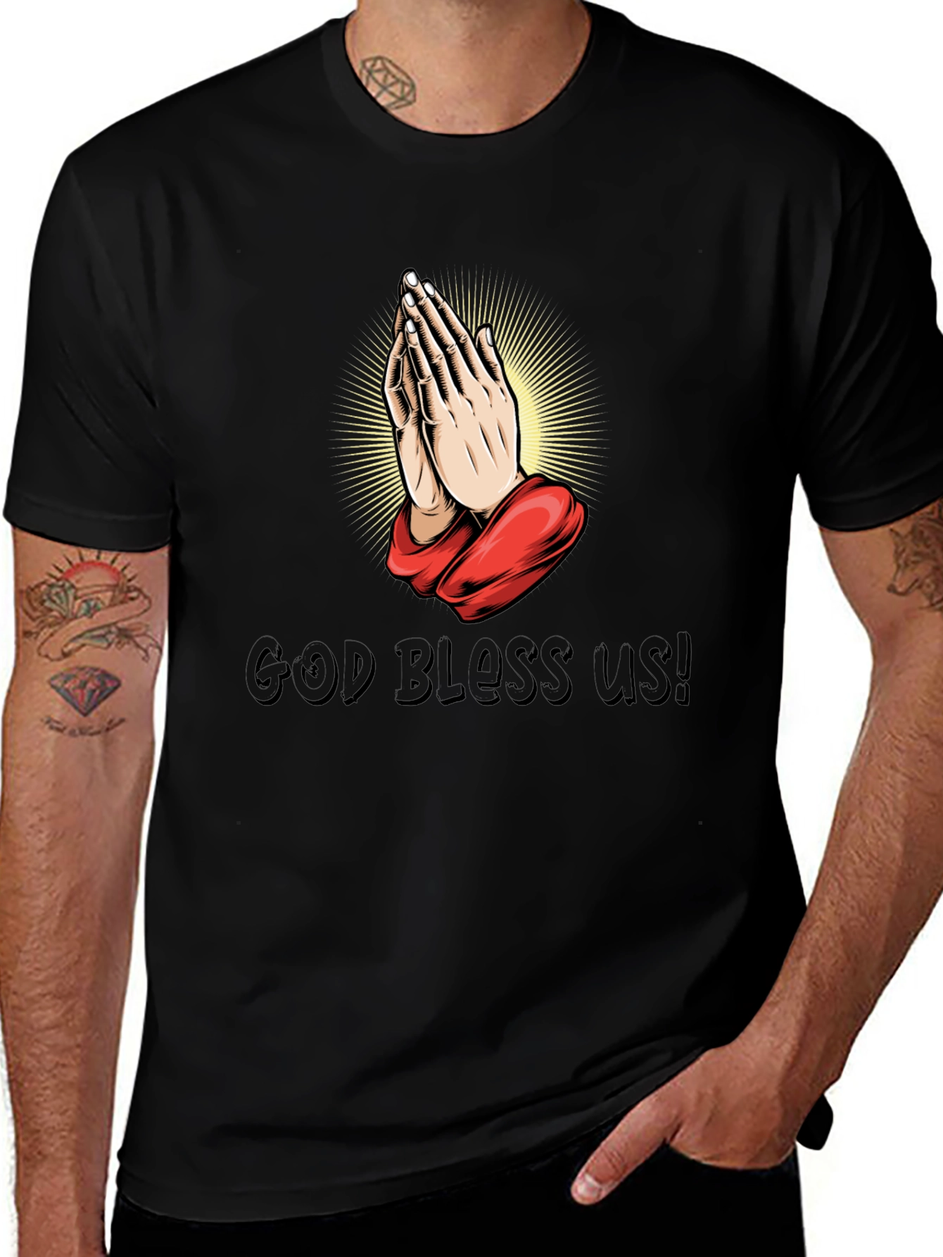 Praying Hands Graphic Black T-Shirt