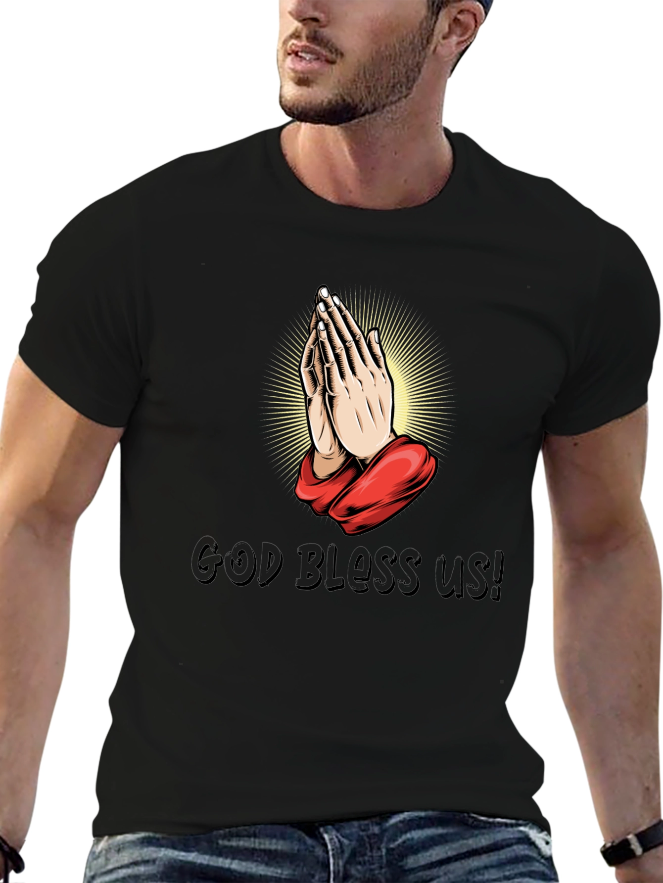 Praying Hands Graphic Black T-Shirt