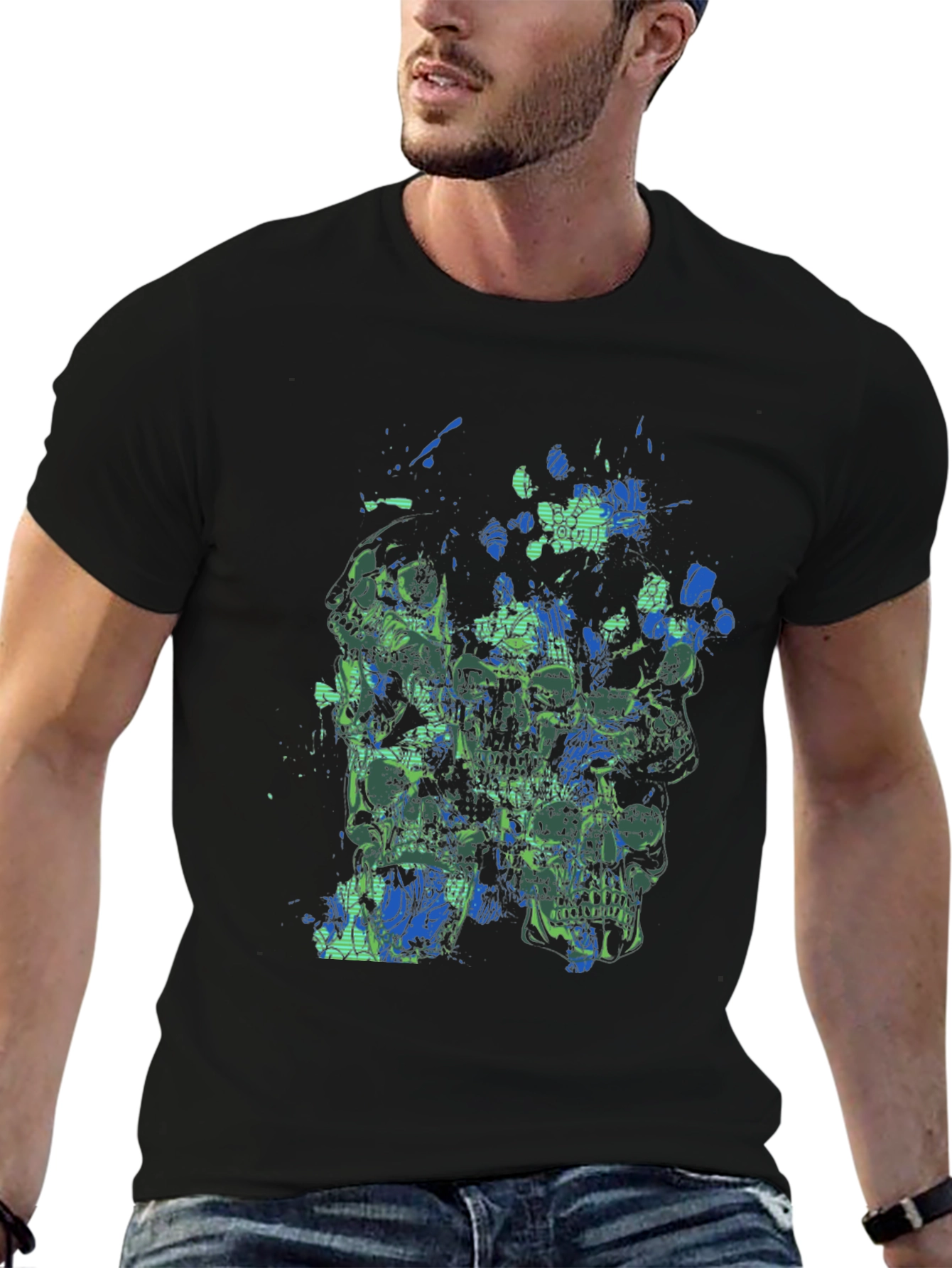 Abstract Skull Graphic Print Mens Black T-Shirt