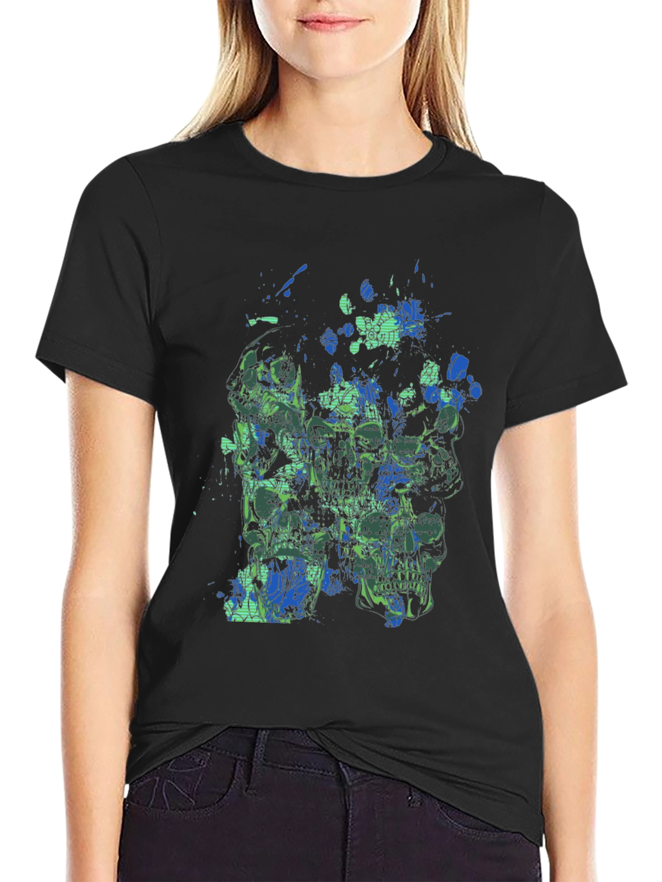 Abstract Skull Graphic Print Mens Black T-Shirt