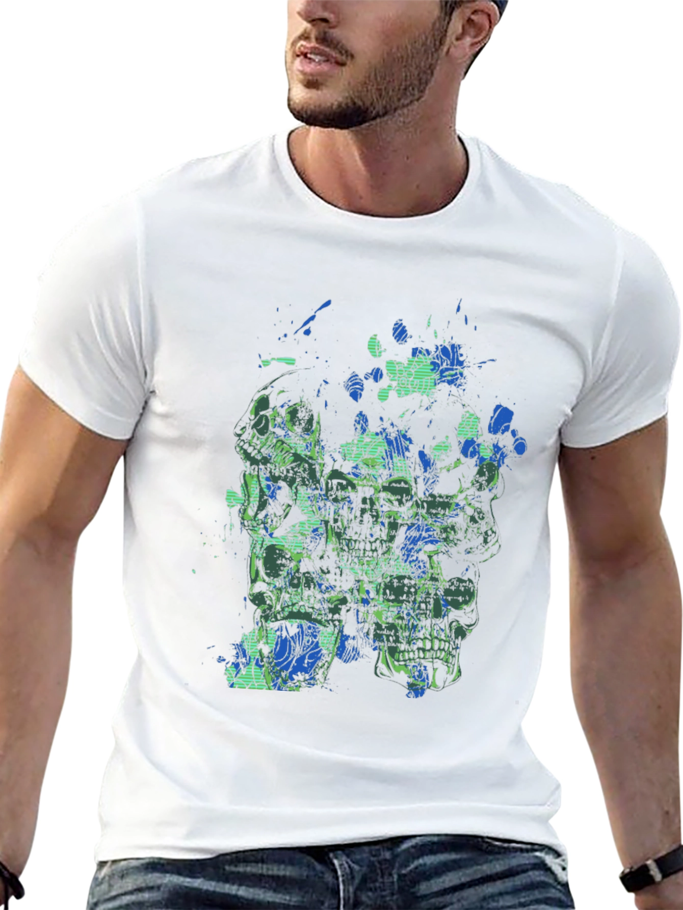 Abstract Skull Graphic Print Mens Black T-Shirt