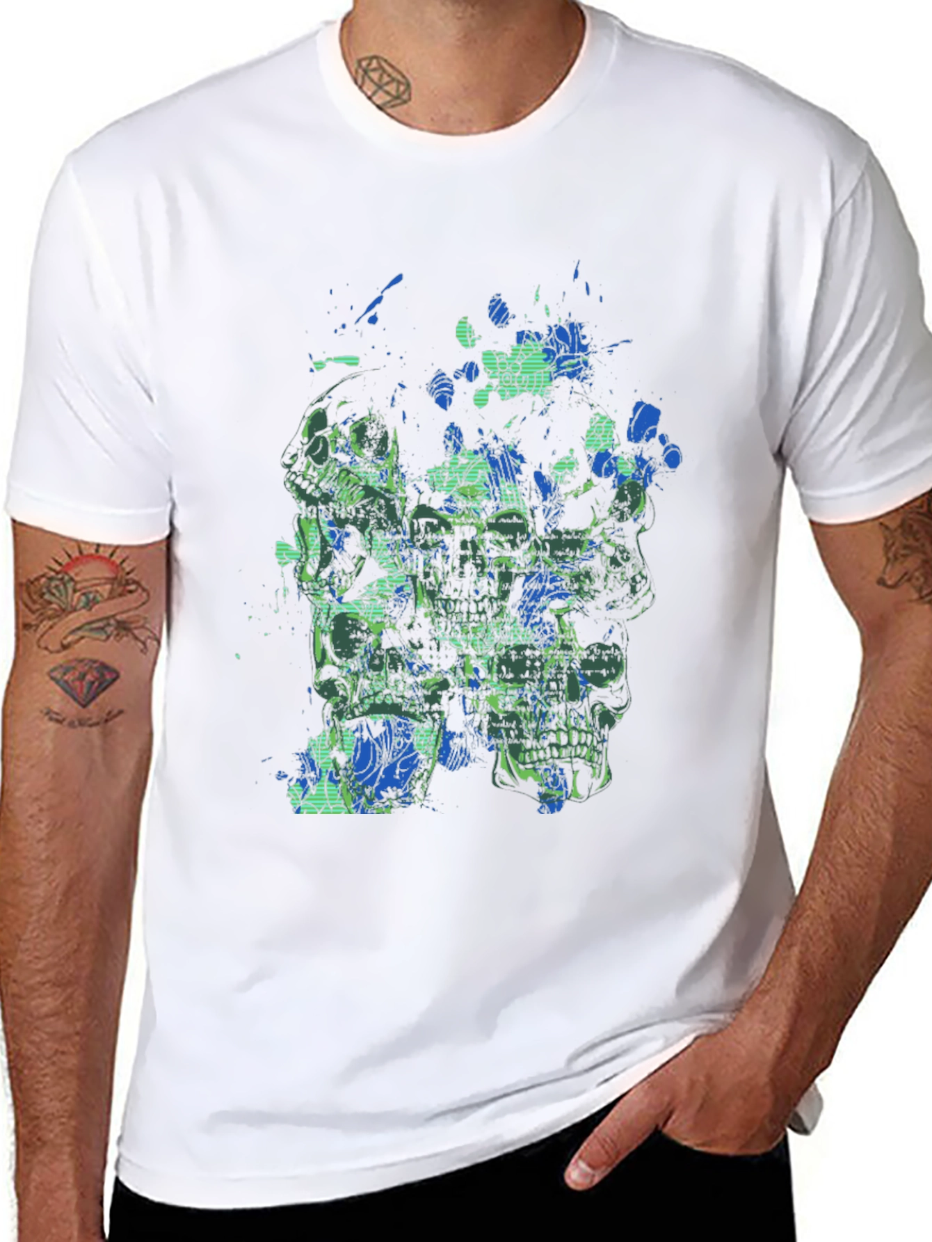 Abstract Skull Graphic Print Mens Black T-Shirt