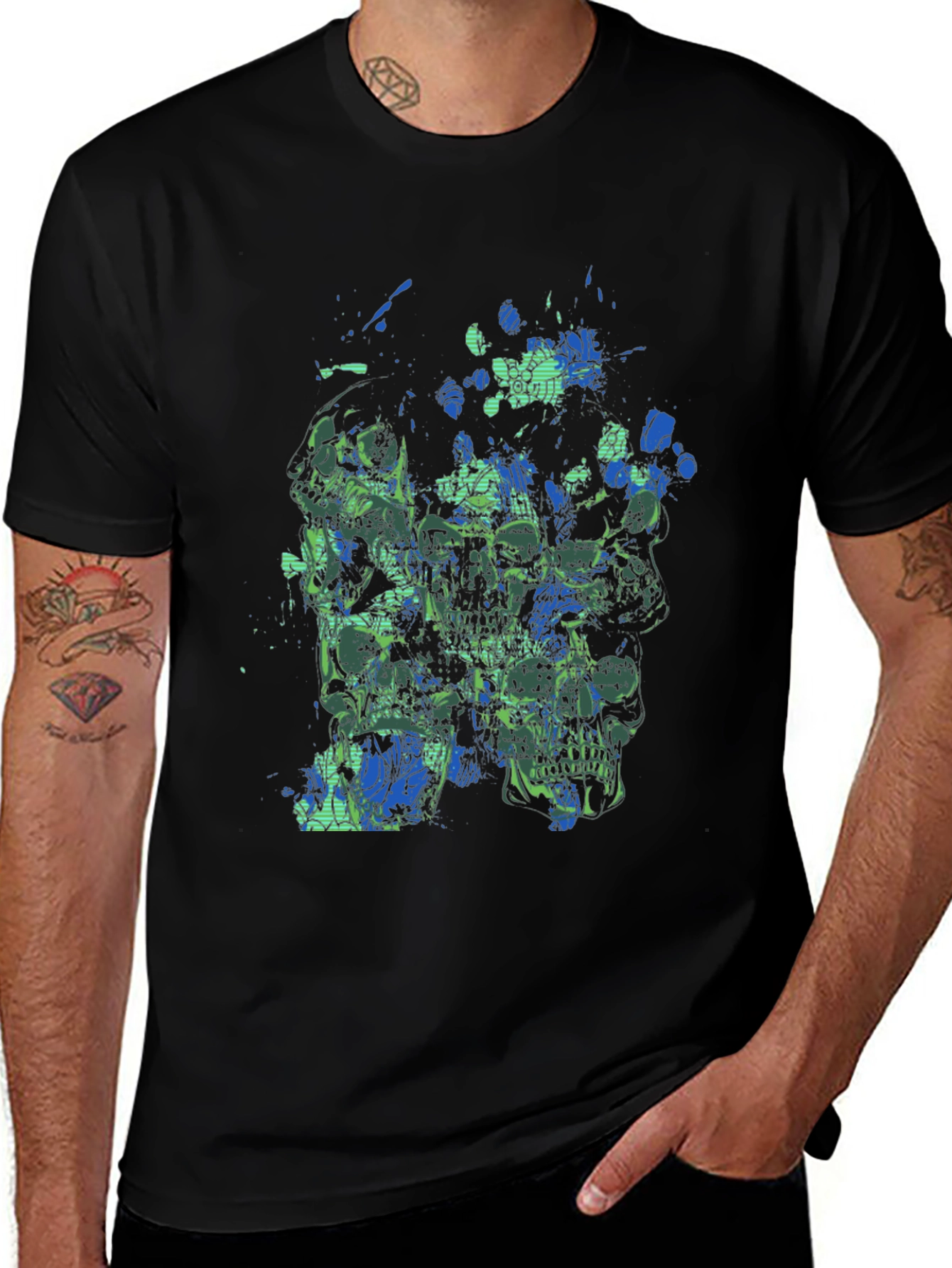 Abstract Skull Graphic Print Mens Black T-Shirt