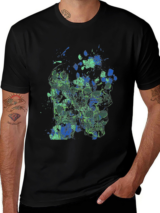 Abstract Skull Graphic Print Mens Black T-Shirt