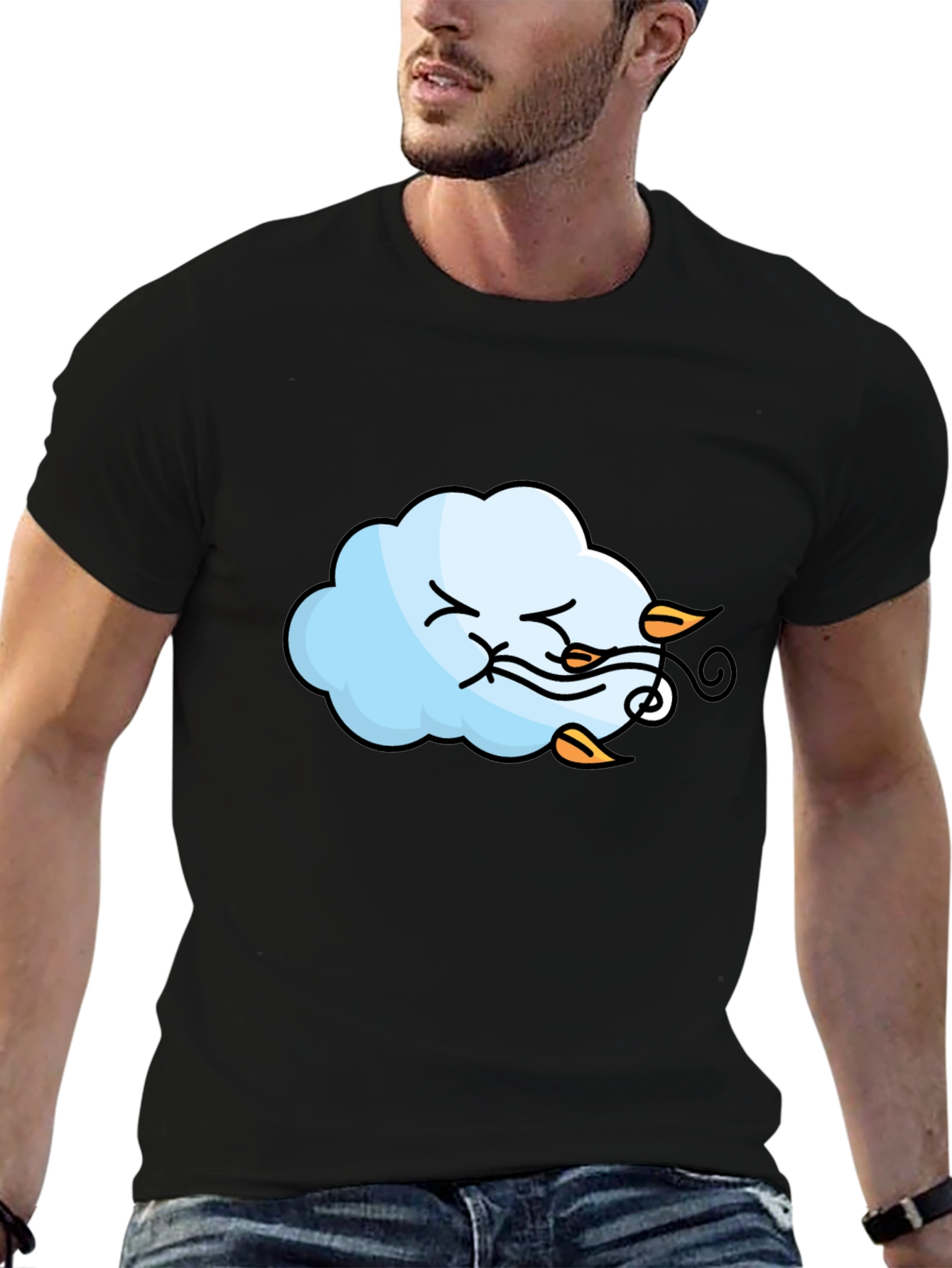 Windy Cloud Graphic T-Shirt - Black Cotton Tee