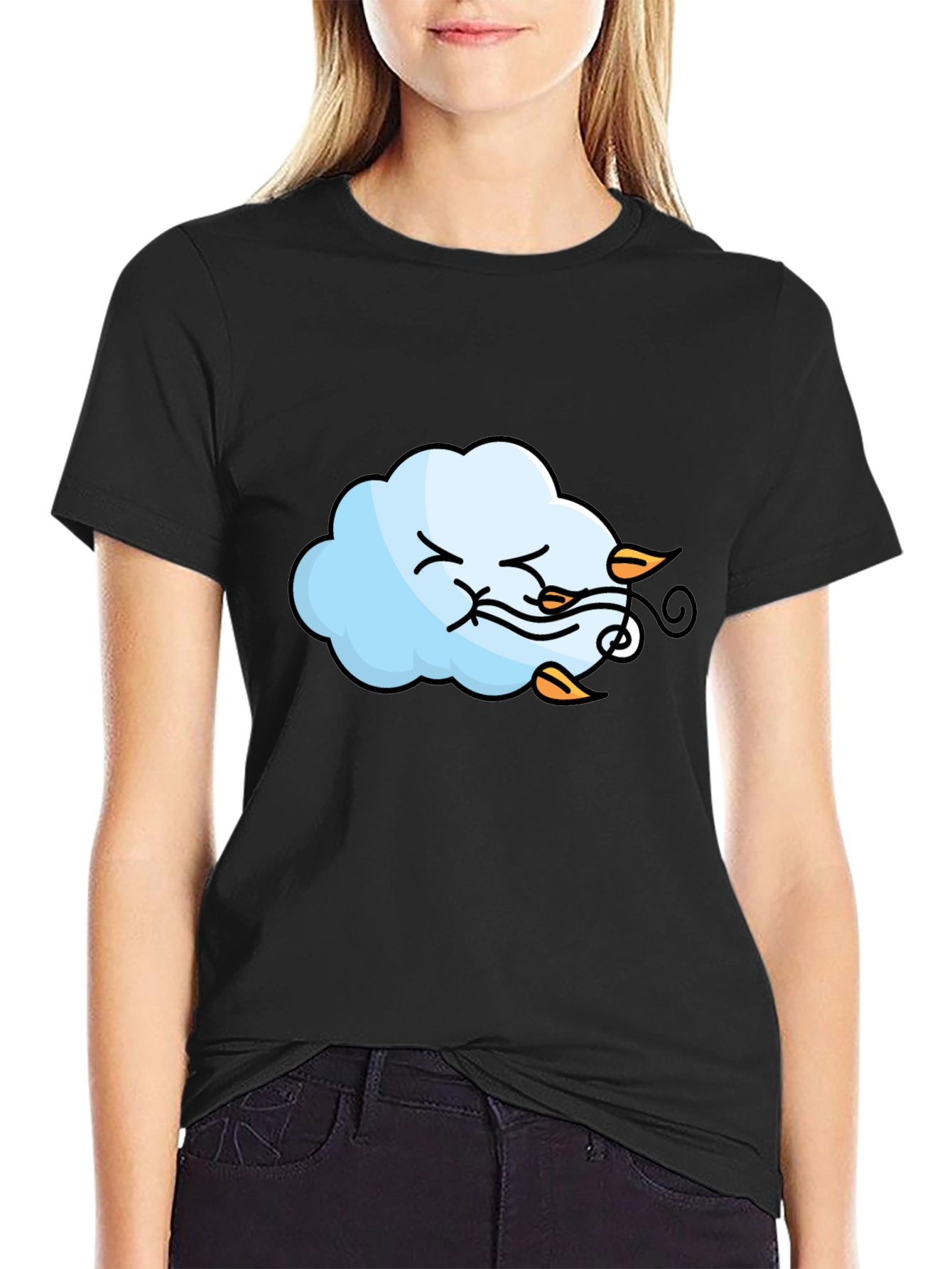Windy Cloud Graphic T-Shirt - Black Cotton Tee