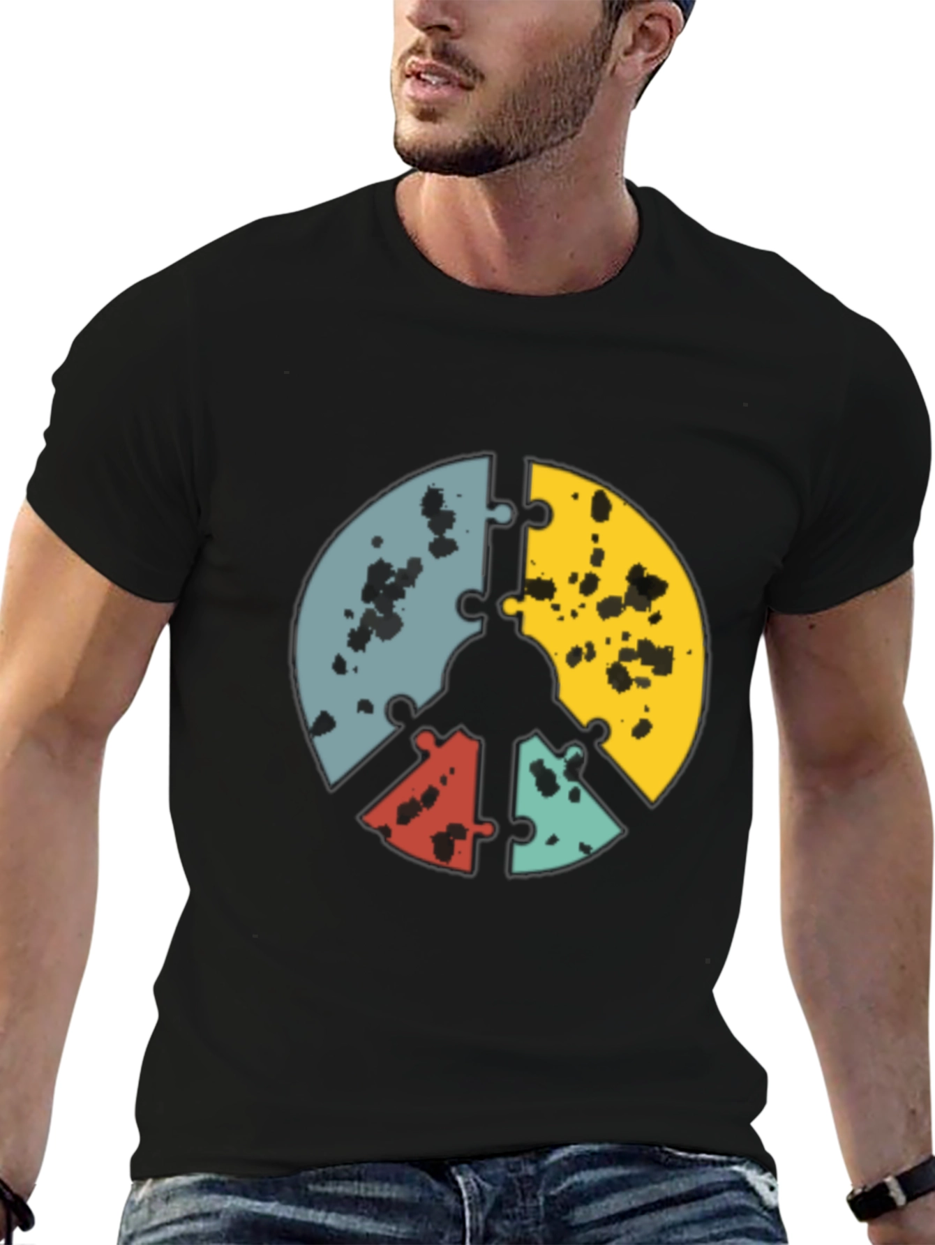 Puzzle Peace Sign Graphic Tee - Black